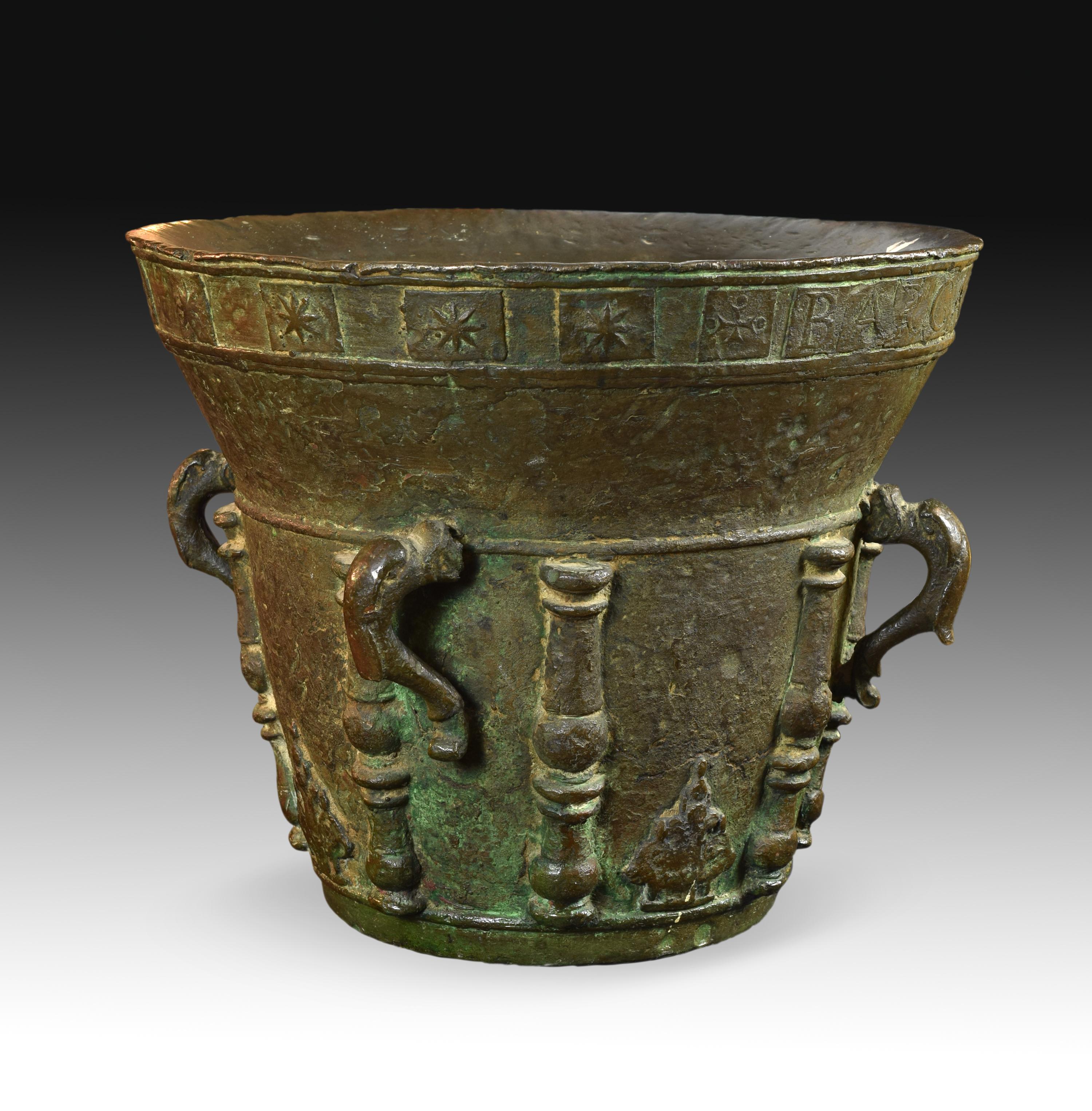 Early 18th Century Bronze Pharmacy Mortar, Signed and Dated 'Bargas, 1711'