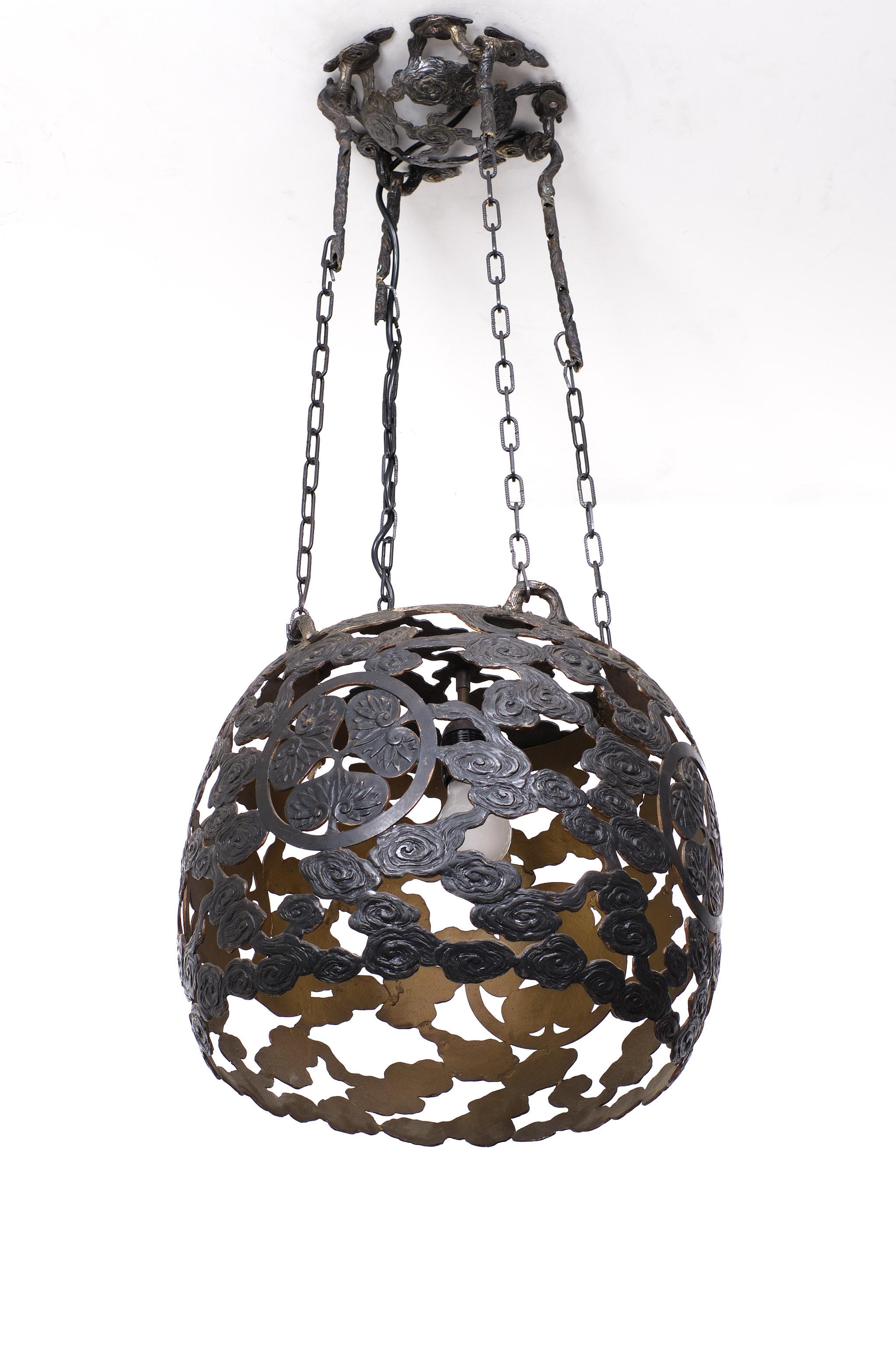 Mid-20th Century Bronze pierced  chandelier  Japan 1950s  For Sale
