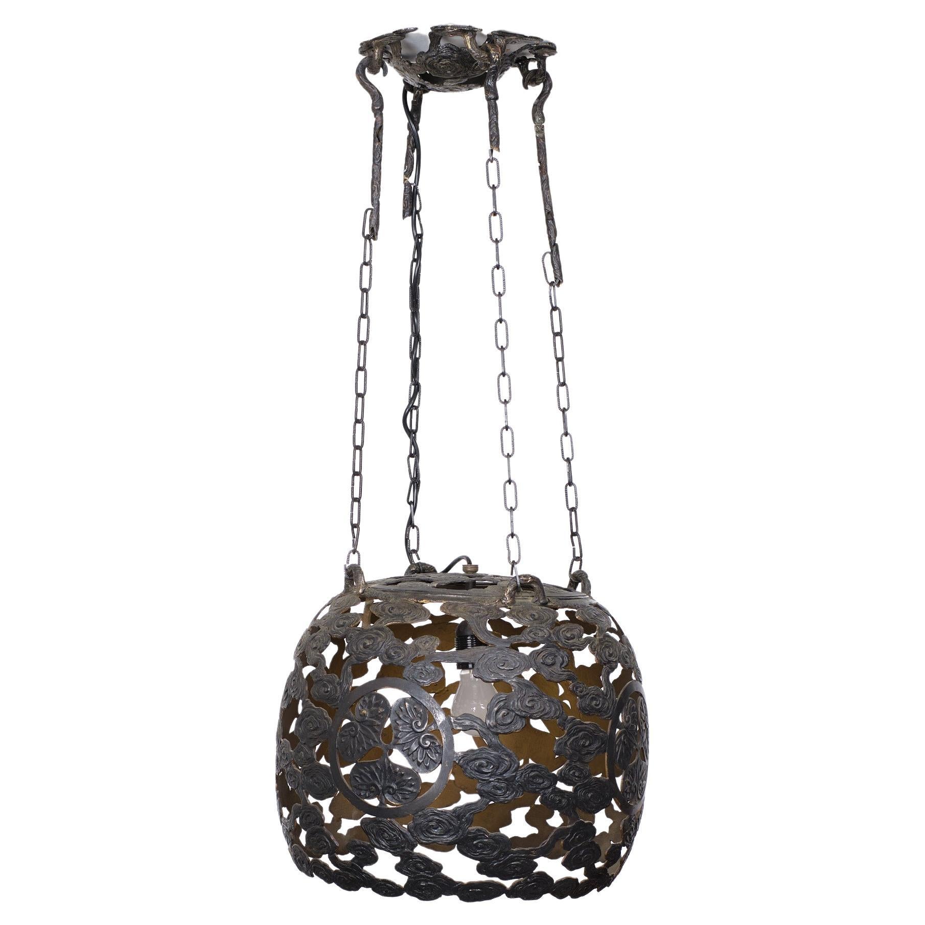 Bronze pierced  chandelier  Japan 1950s  For Sale