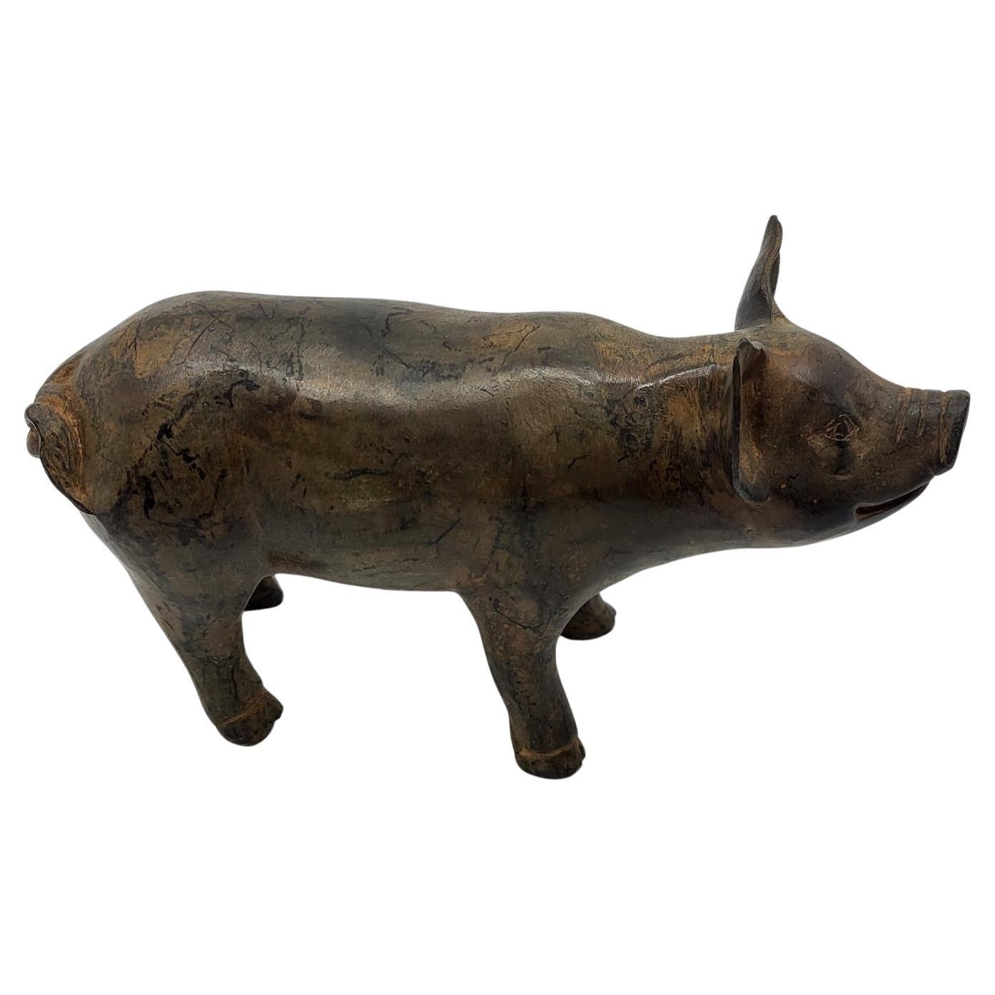 Bronze Pig Sculpture by Pierre Chenet, Humorous French Art, Circa 2000