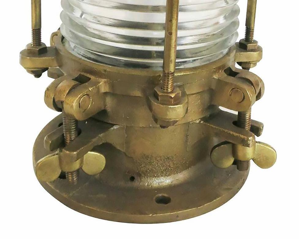Bronze Piling Nautical Dock Light with Fresnel Lens In Excellent Condition In Van Nuys, CA