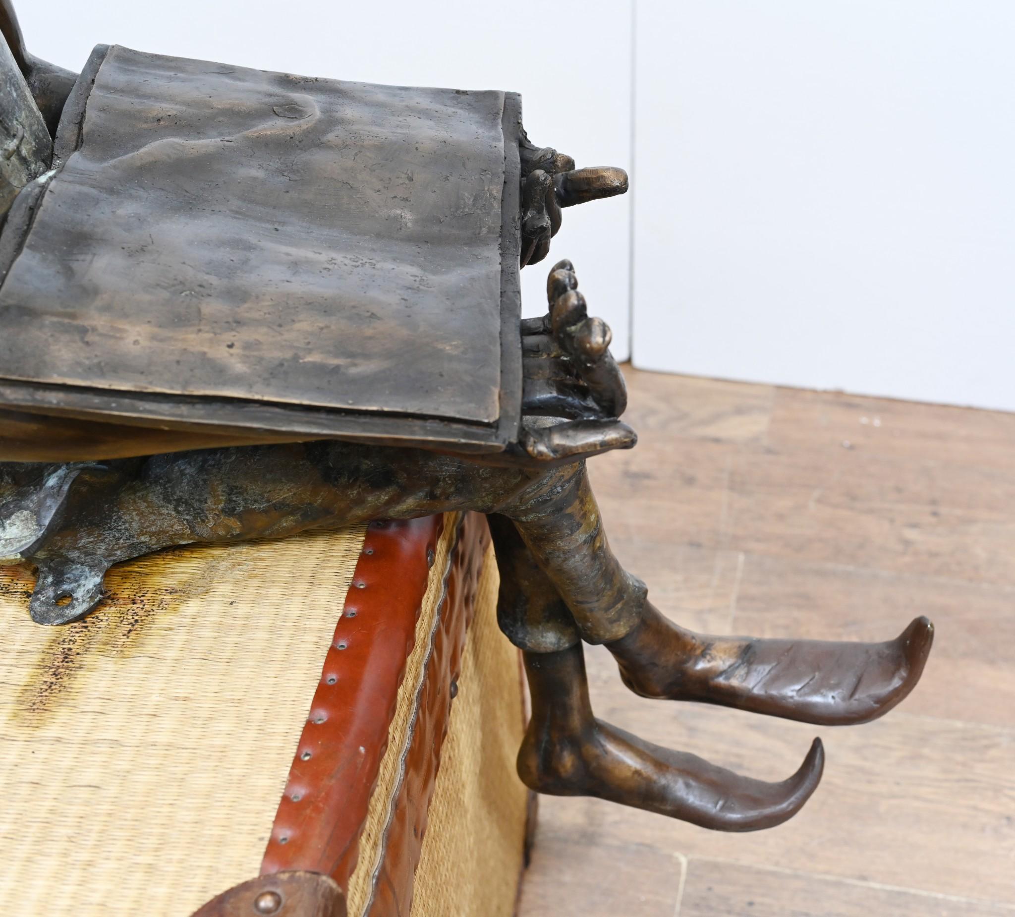 Quirky and characterful bronze pixie - or fairey - shown reading a book
We believe he is reading the elph and safety manual to avoid further workplace bad jokes
Just look at the patina to the bronze with verdis gris finish
Seated statue so can sit