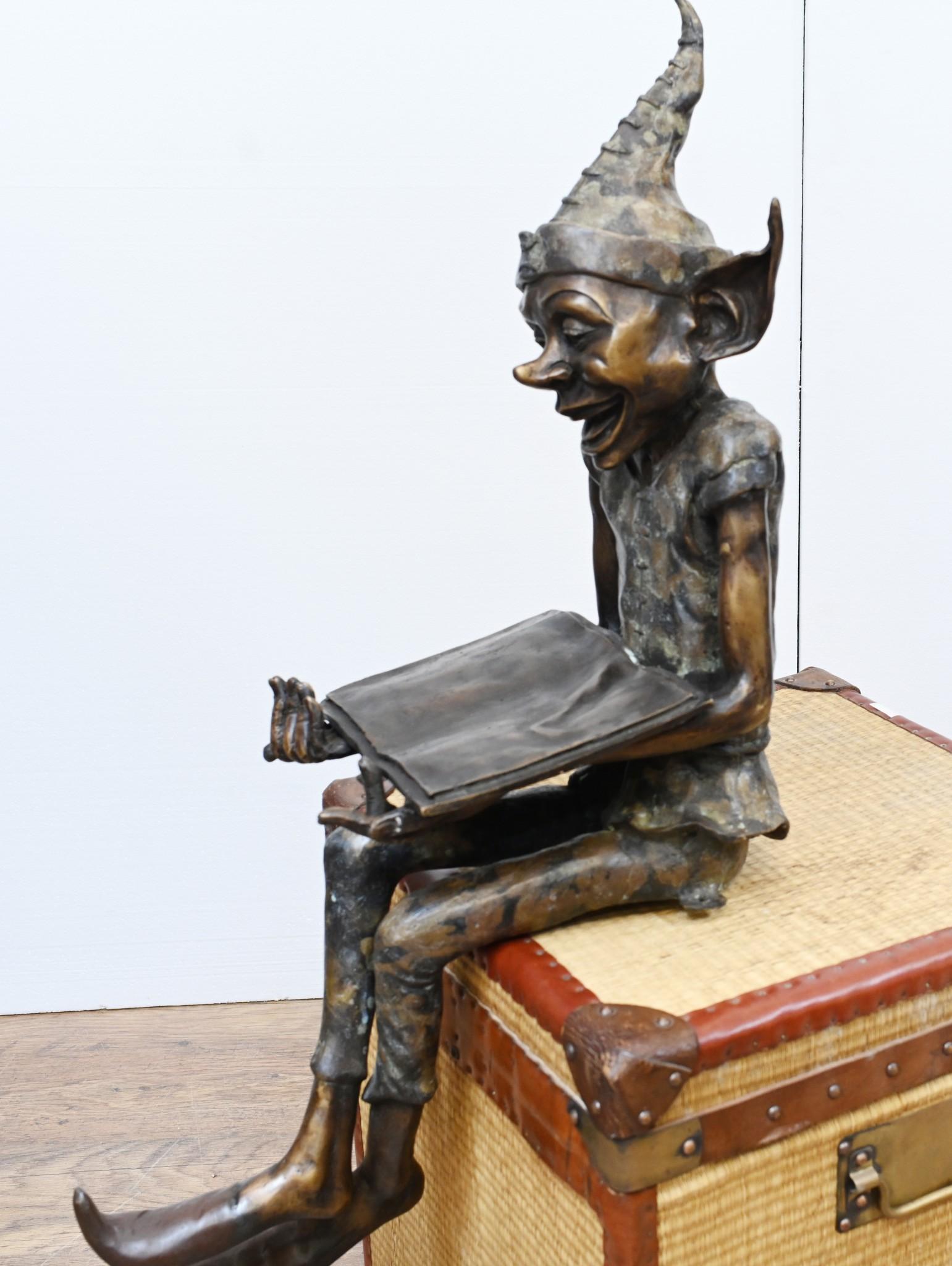 Bronze Pixie Fairey Statue Reading Elph and Safety Manual For Sale 3