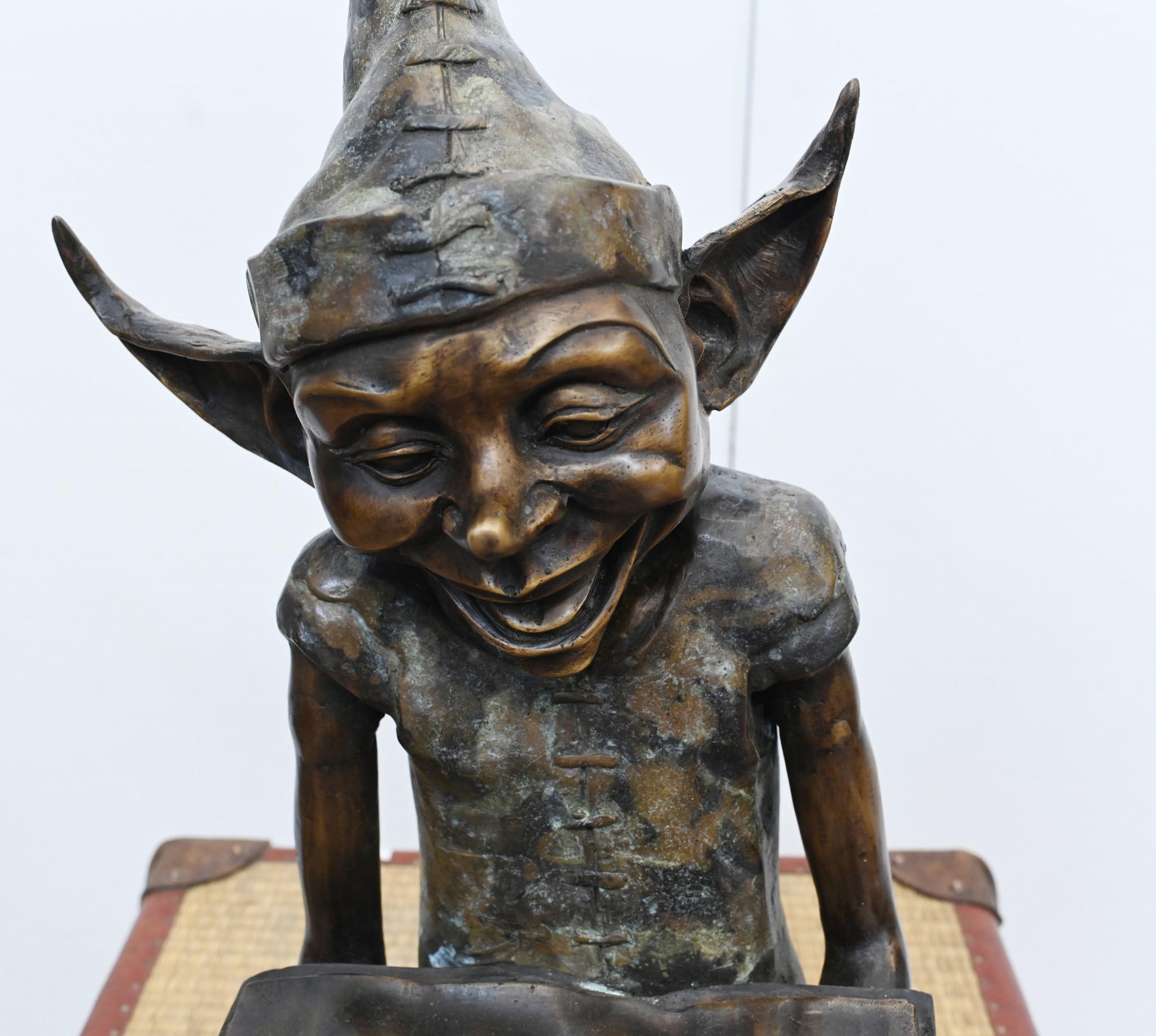 Bronze Pixie Fairey Statue Reading Elph and Safety Manual For Sale 4