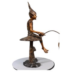 Bronze Pixie Fishing Mushroom Bronze Elph Celtic Fairey