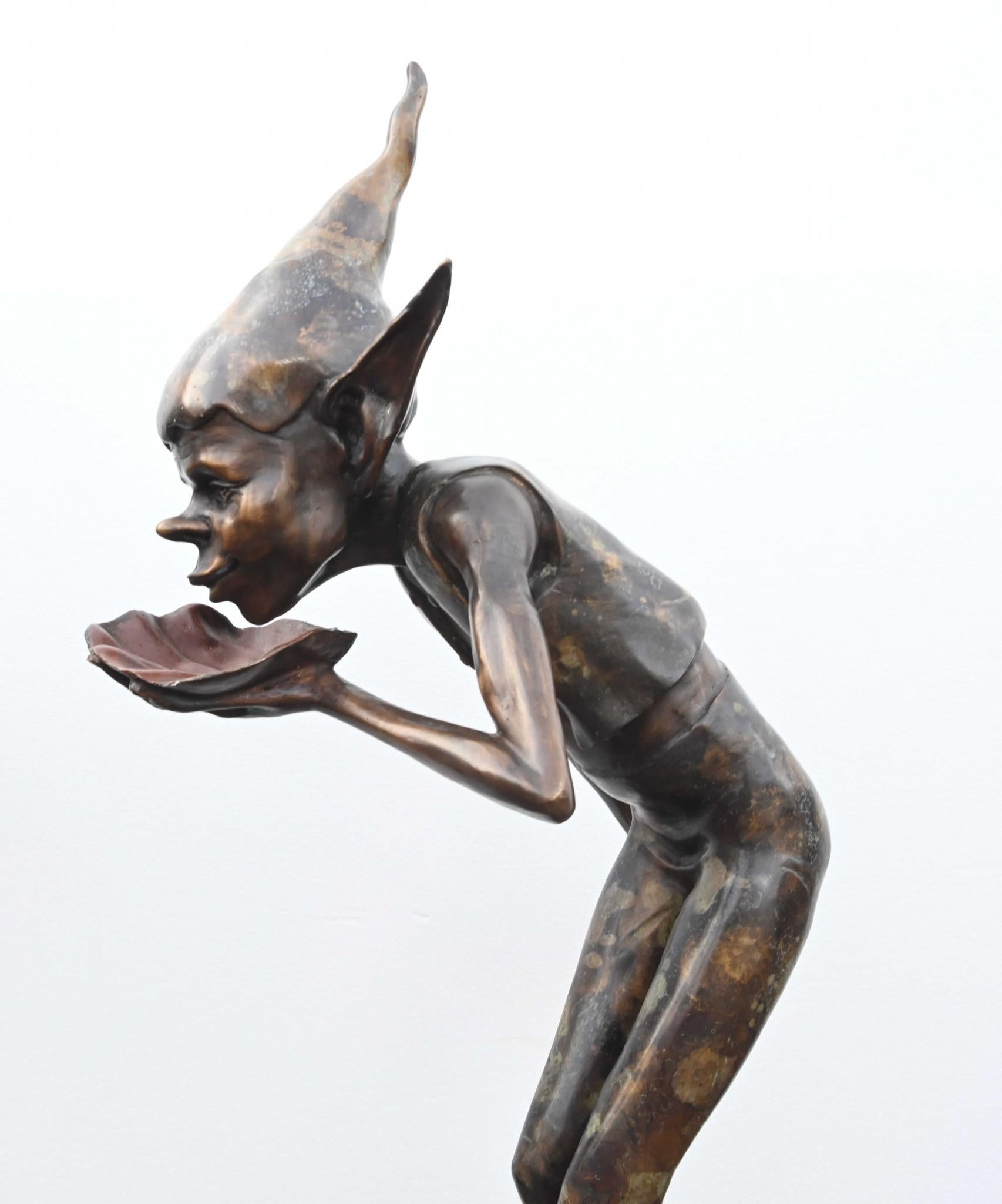 Fin du 20e siècle Bronze Pixie Fountain Fairey Goblin Statue