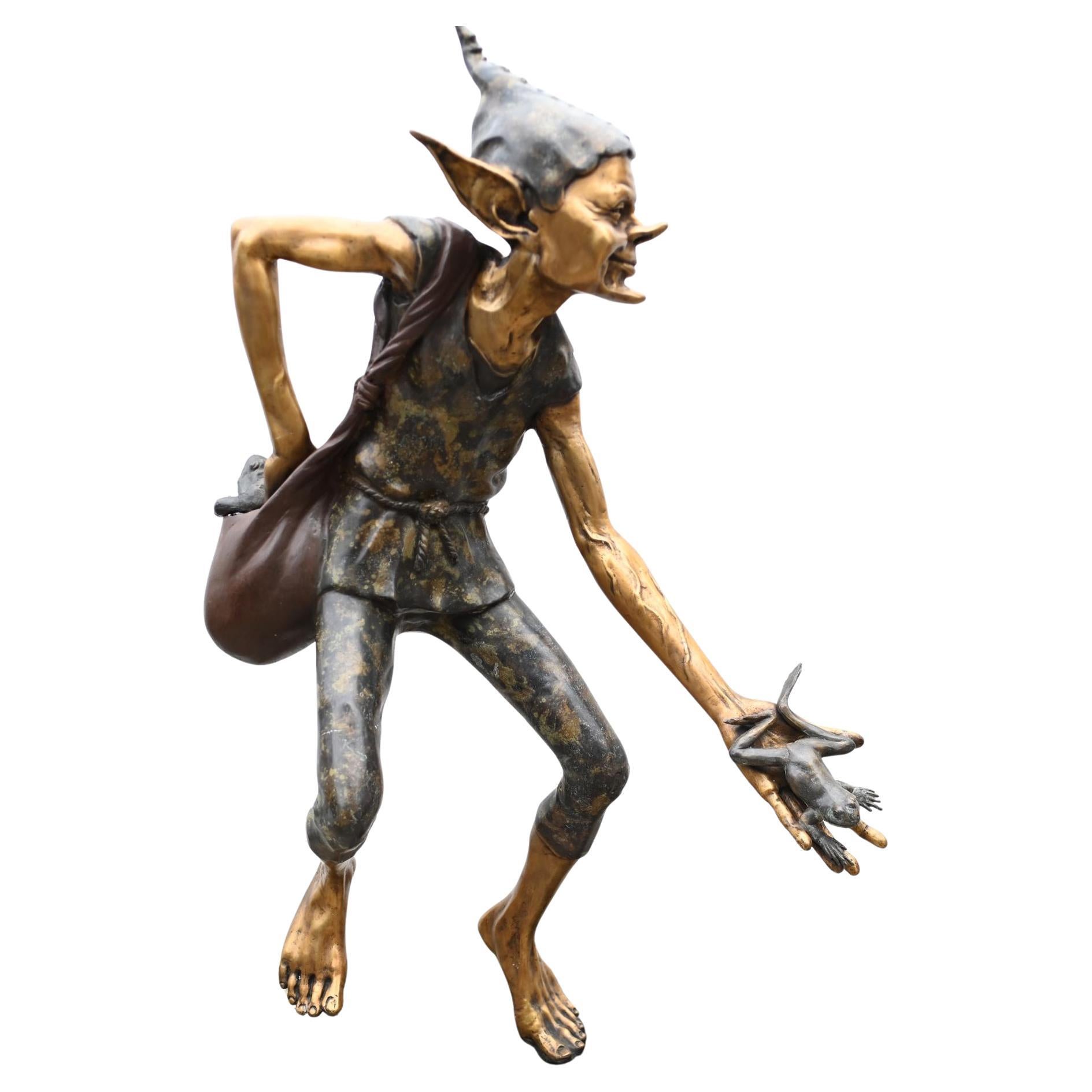 Bronze Pixie Toad Catcher Statue Elph Goblin Casting
