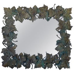 Miroir en bronze à feuilles de platane, France, vers 1950