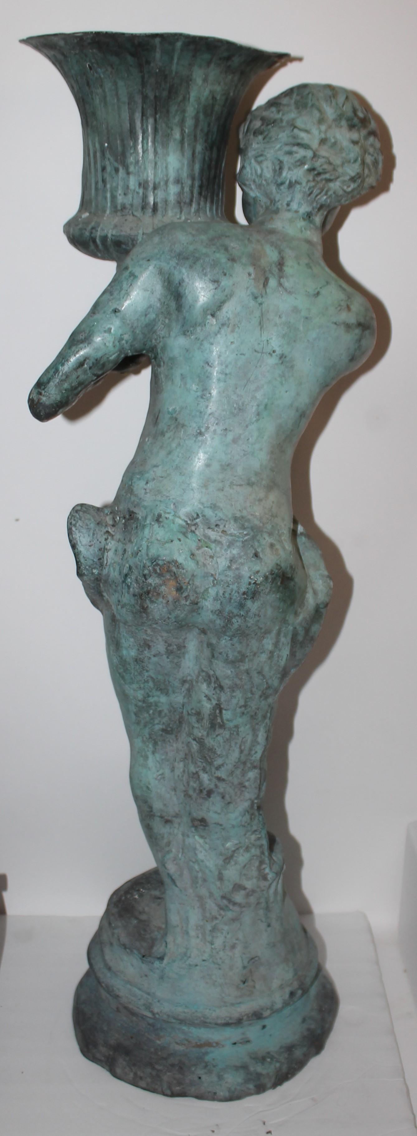 American Bronze Planter of Boy Holding Urn For Sale
