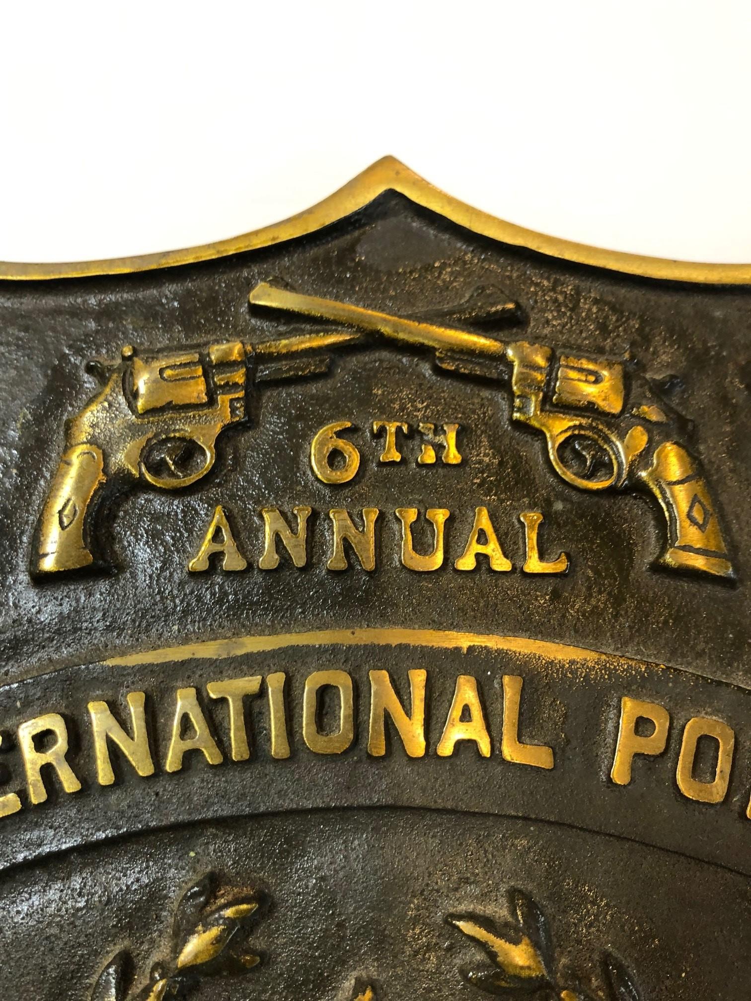 Fabulous Bronze Plaque of The 6th annual International Police Pistol Tournament at the Teaneck Police Pistol Range Teaneck New Jersey.