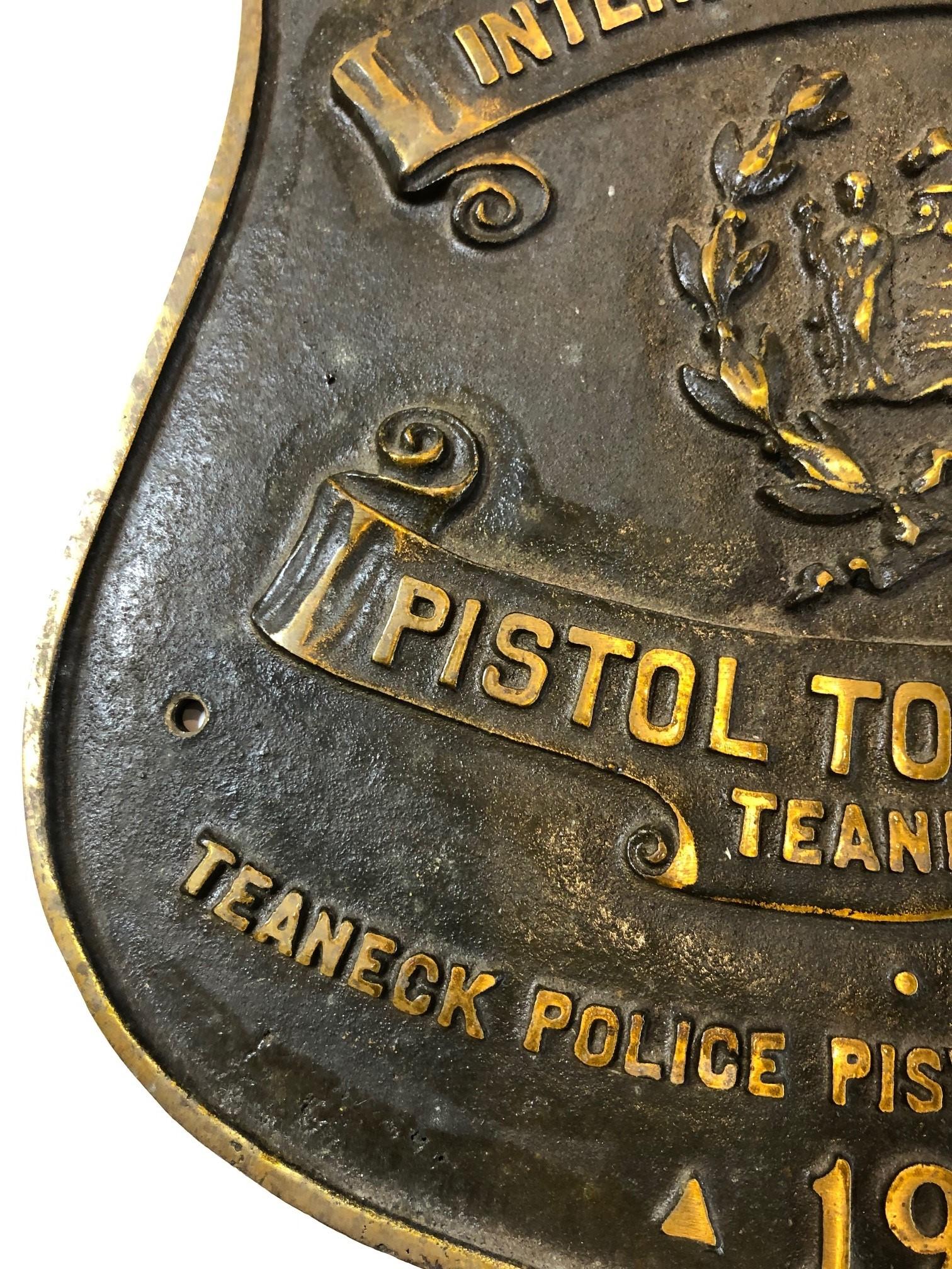20th Century Bronze Plaque 1937 6th Annual International Police Pistol Tournament Teaneck NJ.