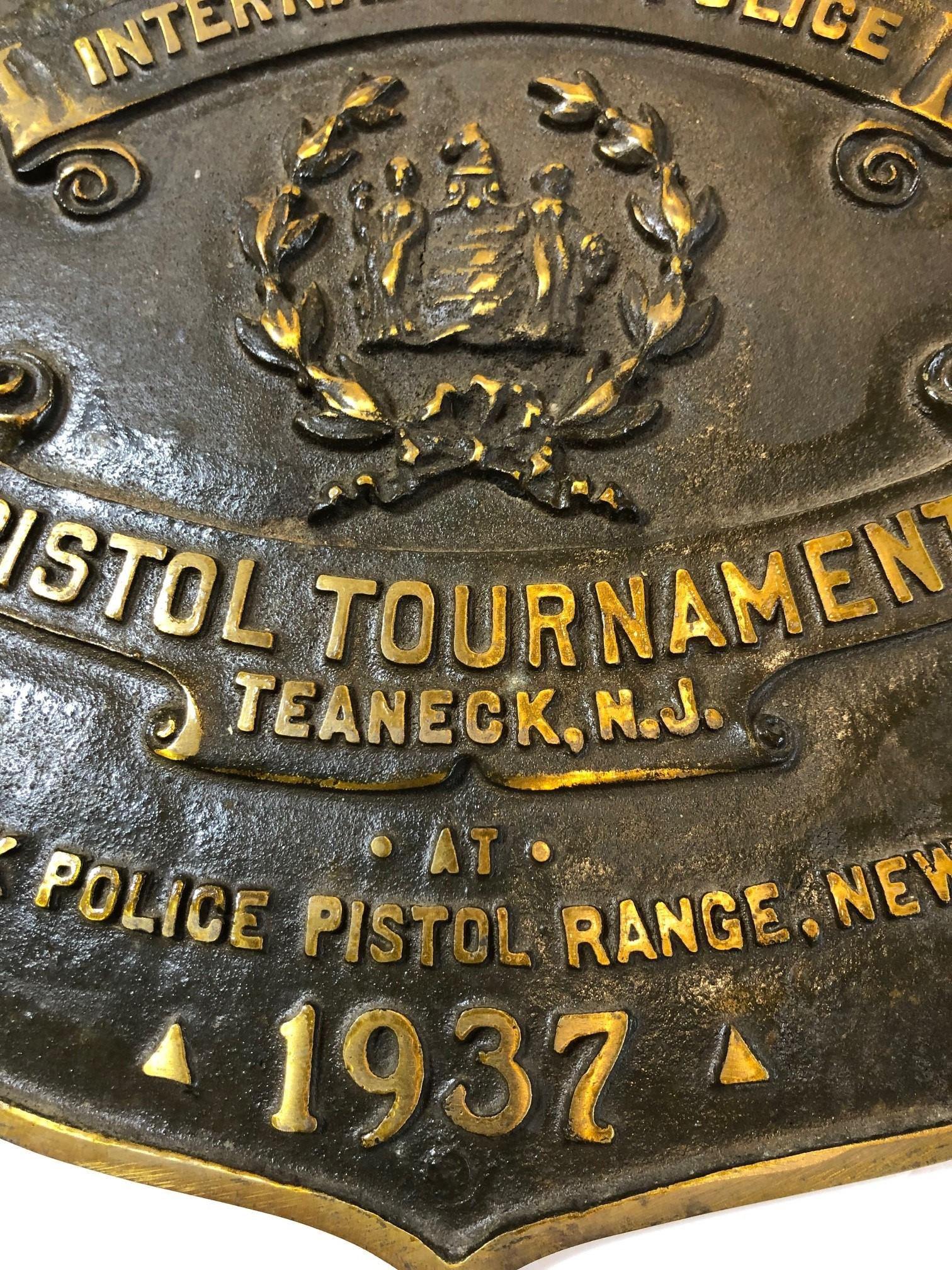 Bronze Plaque 1937 6th Annual International Police Pistol Tournament Teaneck NJ. 1