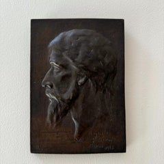 Bronze plaque by Charles Filleul depicting Christ, 1903