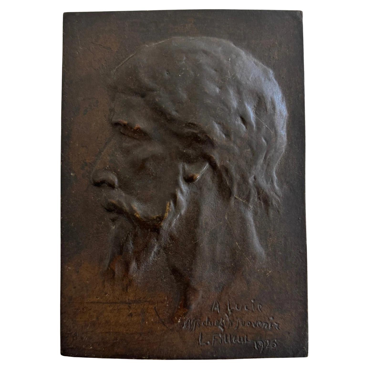 Bronzetafel von Charles Filleul mit der Darstellung von Christus, 1903 im Angebot