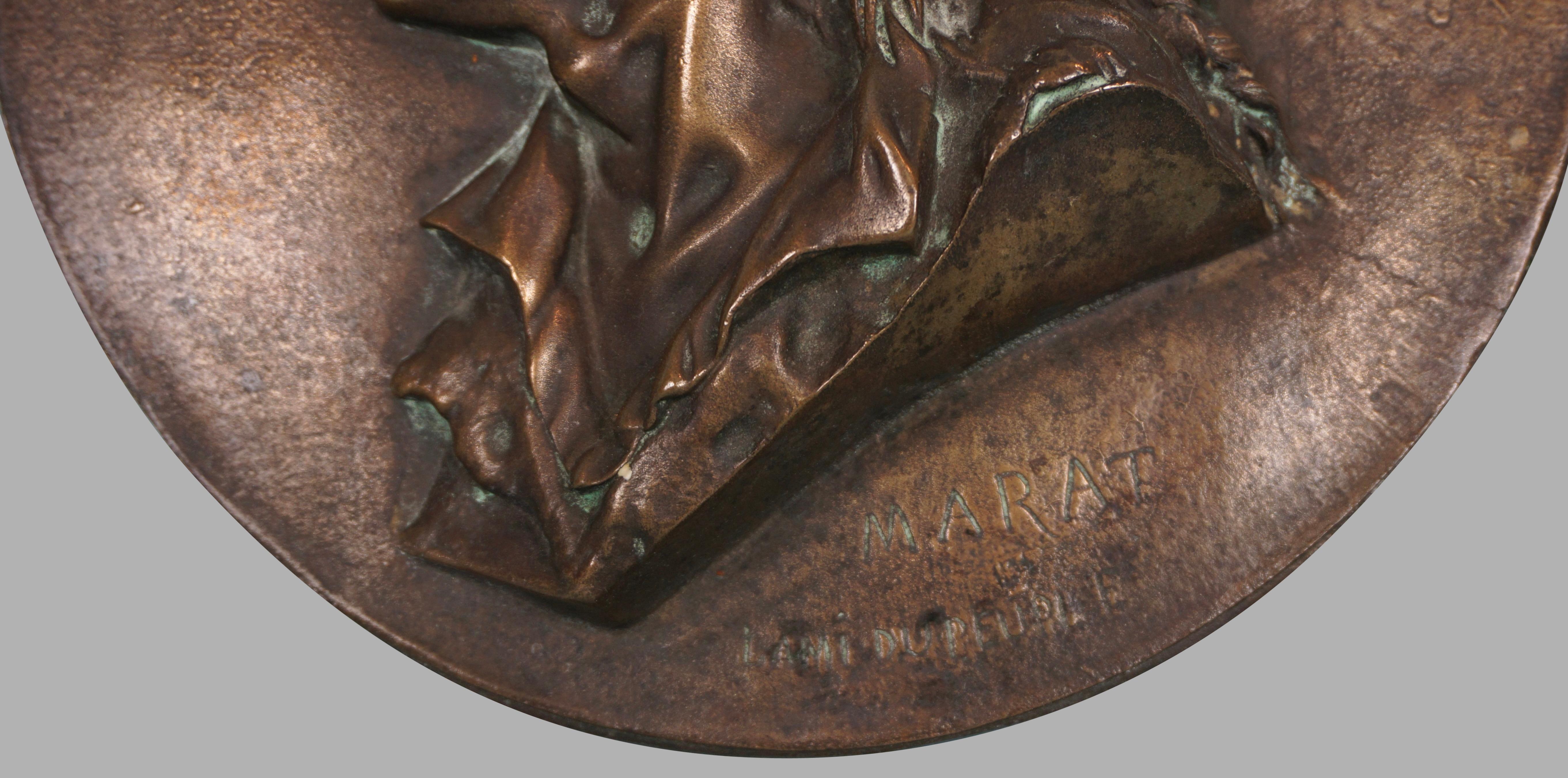 Neoclassical Bronze Plaque of Jean-Paul Marat French Revolution Figure
