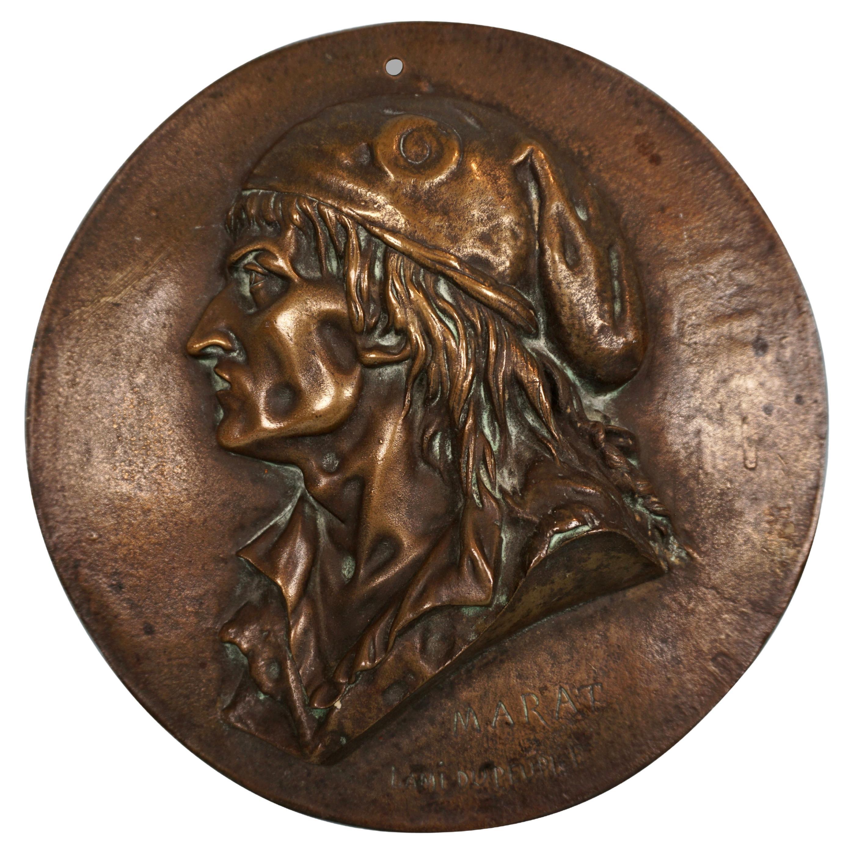 Bronze Plaque of Jean-Paul Marat French Revolution Figure