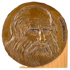 Bronze Plaque of Leonardo Da Vinci by Lajos Cseri, 1970s