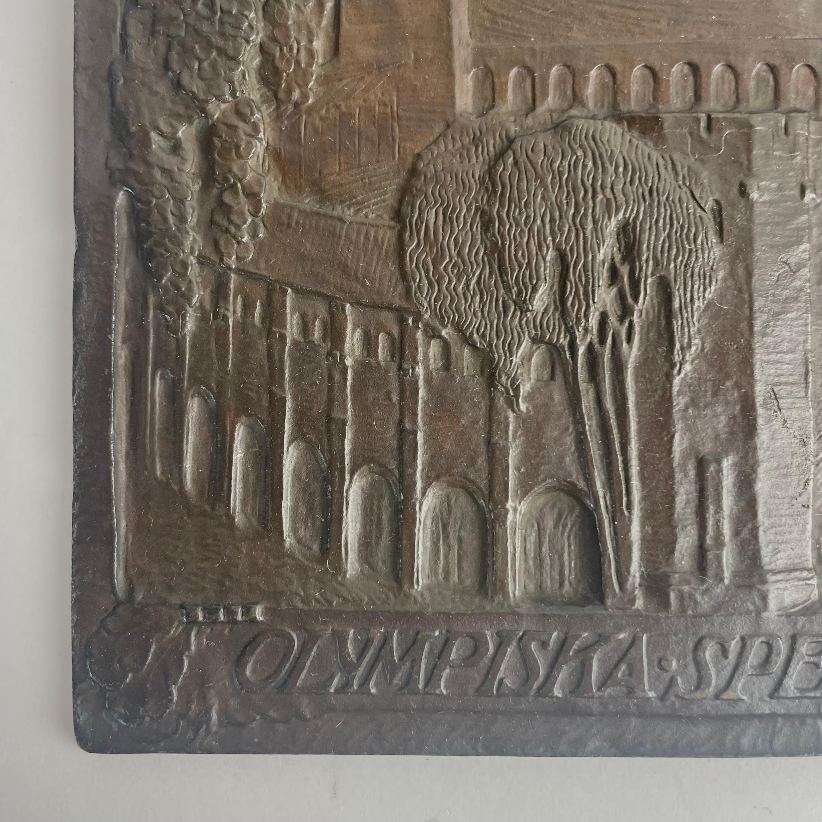 Placa de bronce de los Juegos Olímpicos de Estocolmo de 1912 por Hjördis Nordin-Tengbom en venta 4