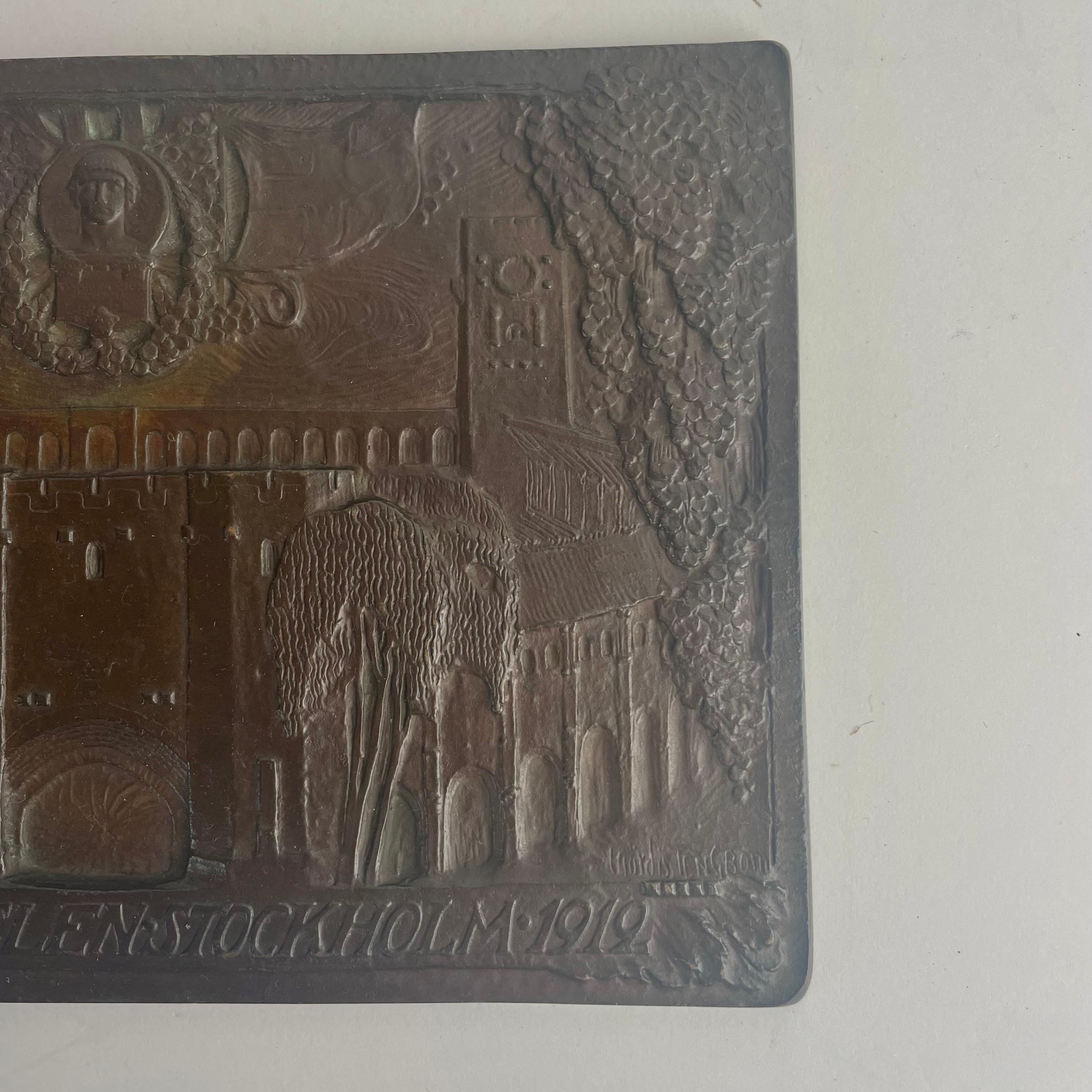 Placa de bronce de los Juegos Olímpicos de Estocolmo de 1912 por Hjördis Nordin-Tengbom principios del siglo XX en venta