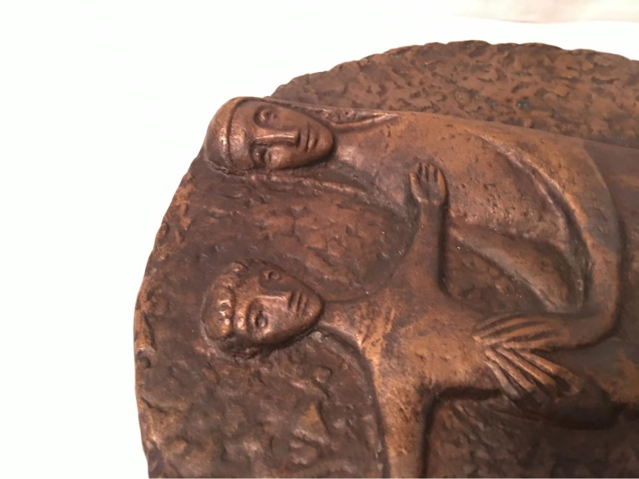 Bronze Plaque of Virgin Mary with Christ Child by HB For Sale 2