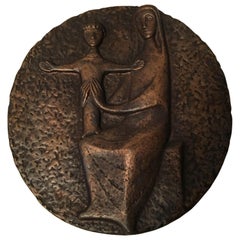 Bronze Plaque of Virgin Mary with Christ Child by HB