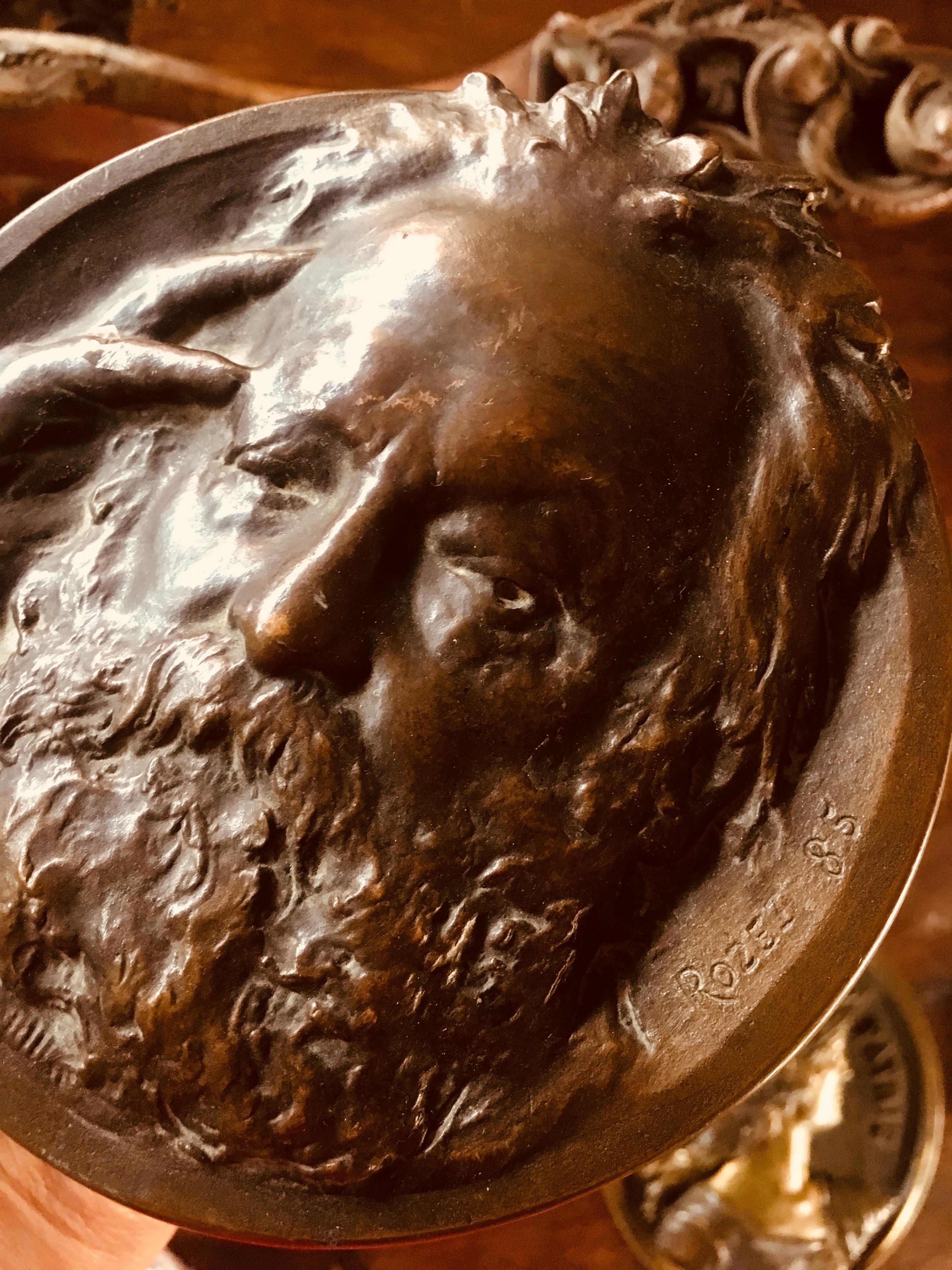 Bronze Plaque Portrait of Victor Hugo Marked Rozet 85 In Good Condition For Sale In Sofia, BG