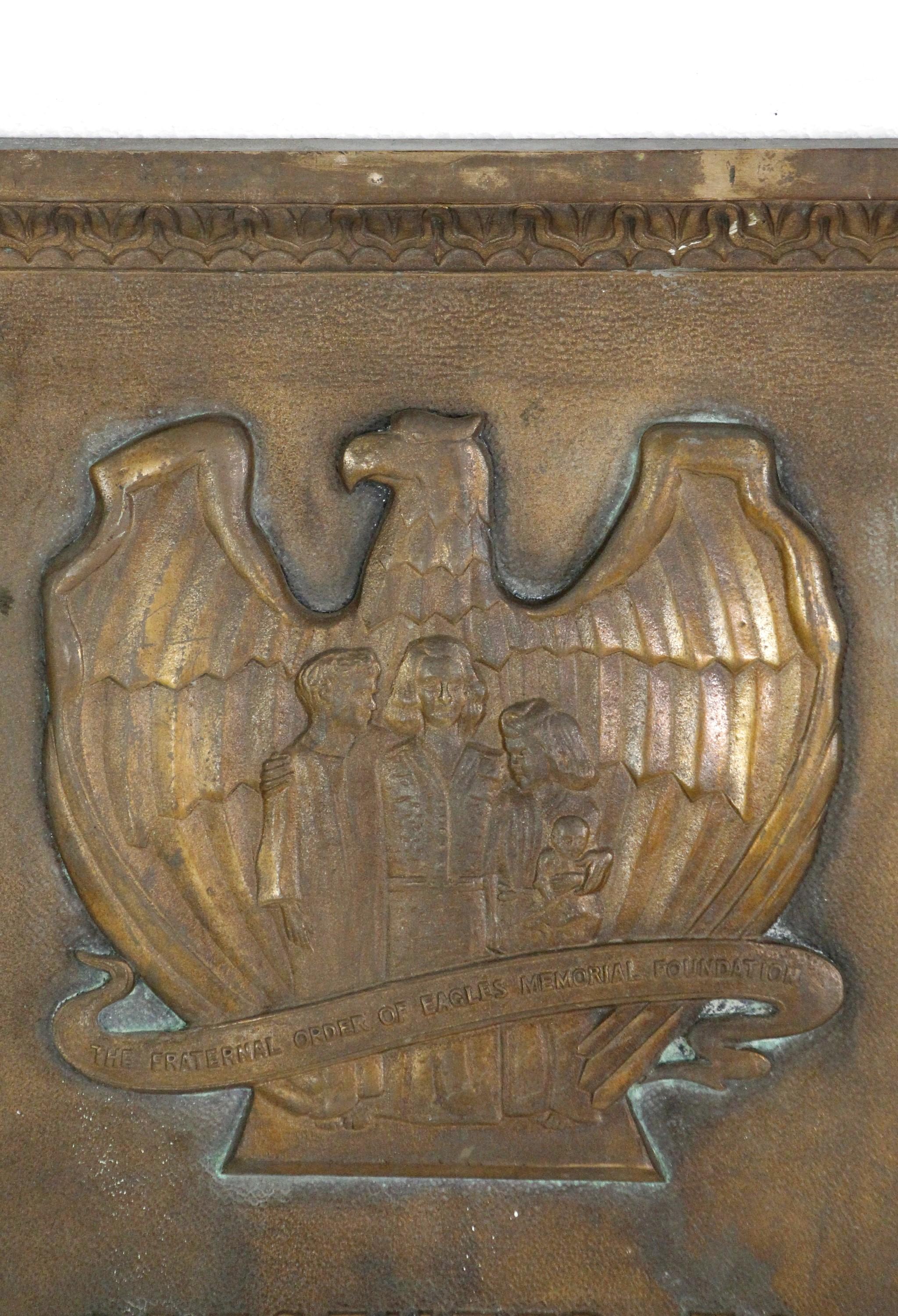 Early 20th Century rectangular cast bronze wall plaque from Steubenville of 