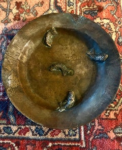 Bronze Plate with Three Dimensioinal Fish in the Style of Gunnar Nylund