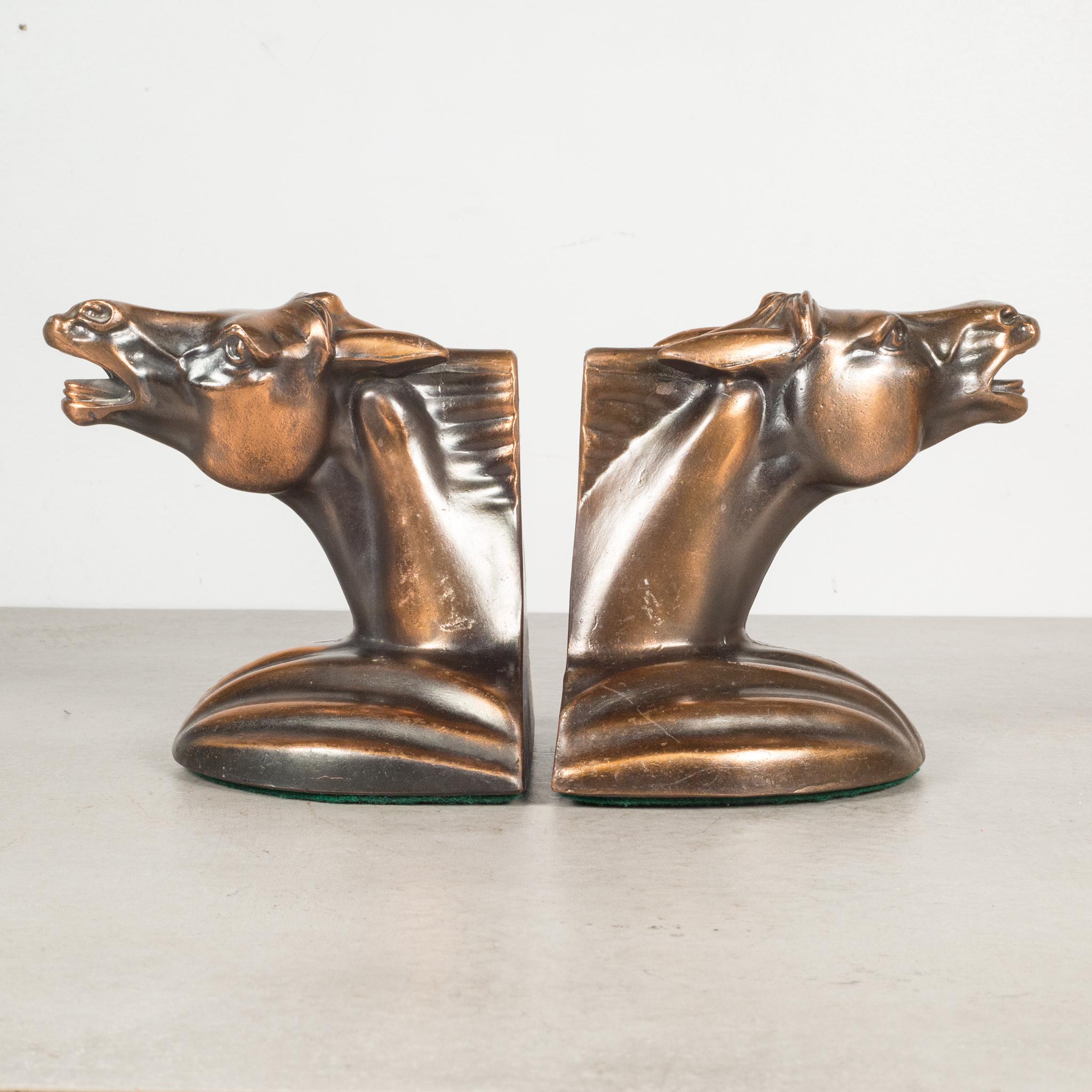 Bronze Plated Art Deco Horse Head Bookends c.1930 In Good Condition In San Francisco, CA