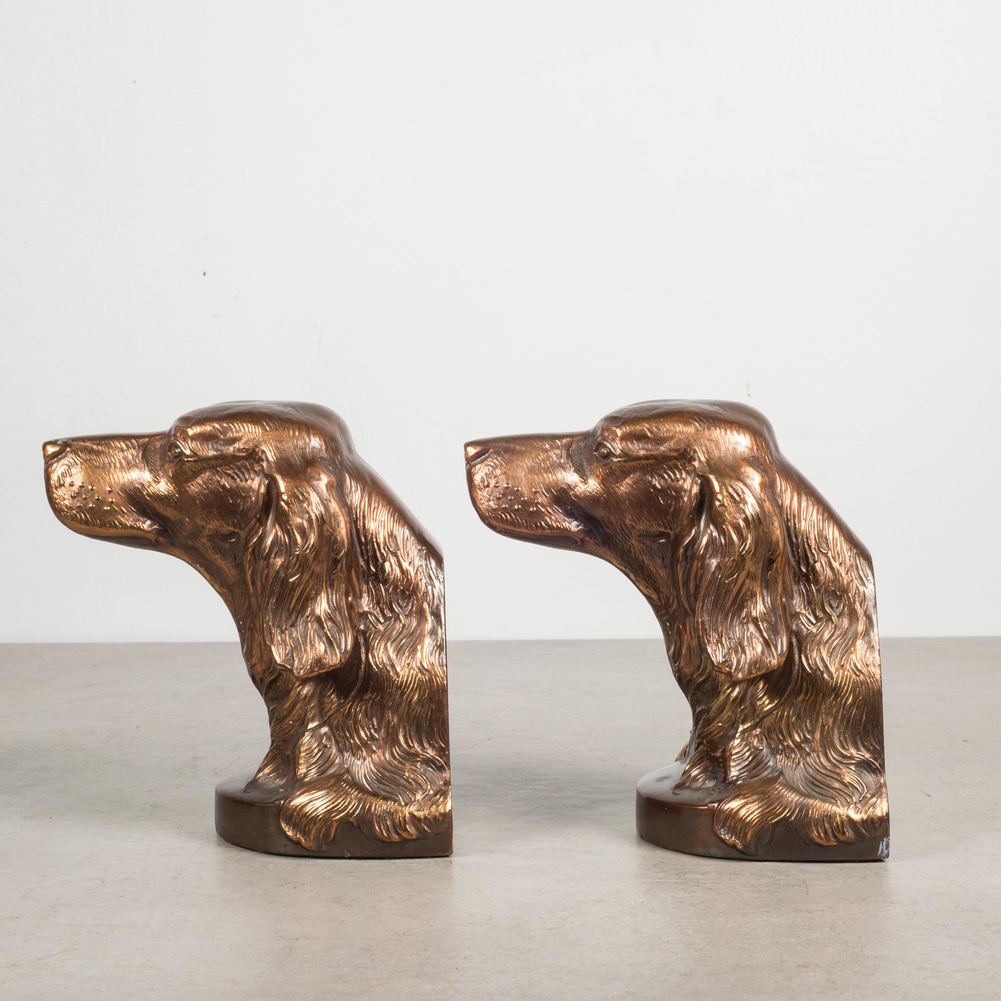 Industrial Bronze-Plated Dog Bookends, circa 1940