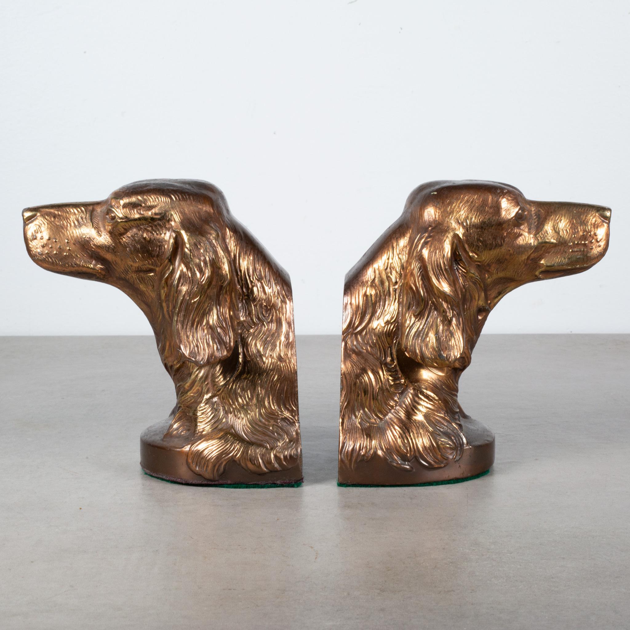 About

A pair of original bronze-plated bookends with original felt on the bottom. Stamped 