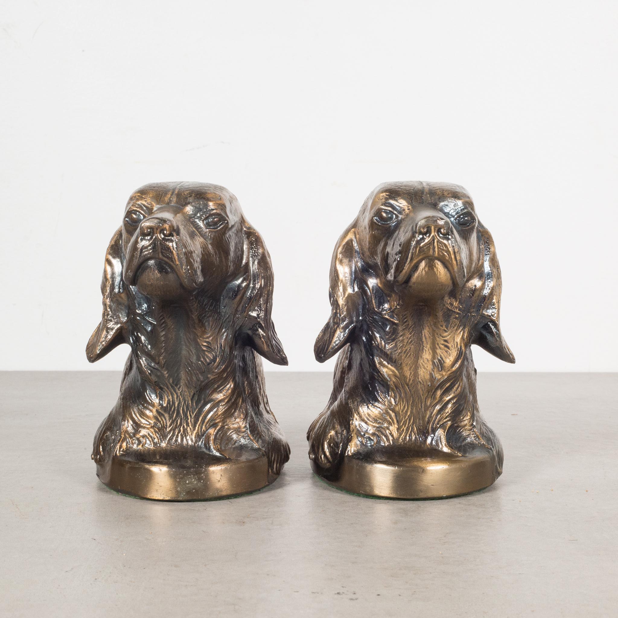 Industrial Bronze-Plated Dog Bookends, circa 1940