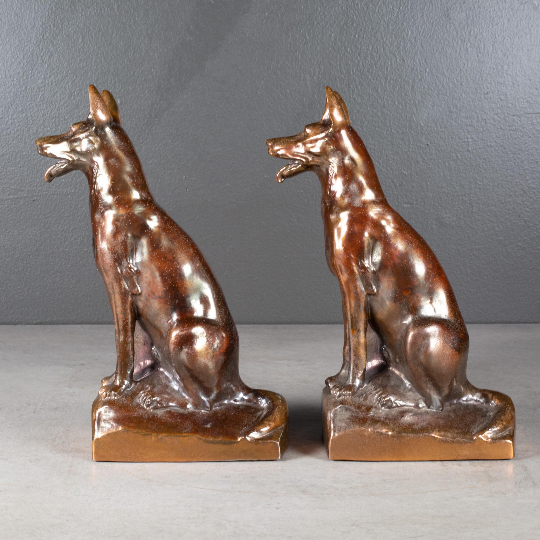 Industrial Bronze Plated German Shepherd Bookends c.1950  (FREE SHIPPING) For Sale