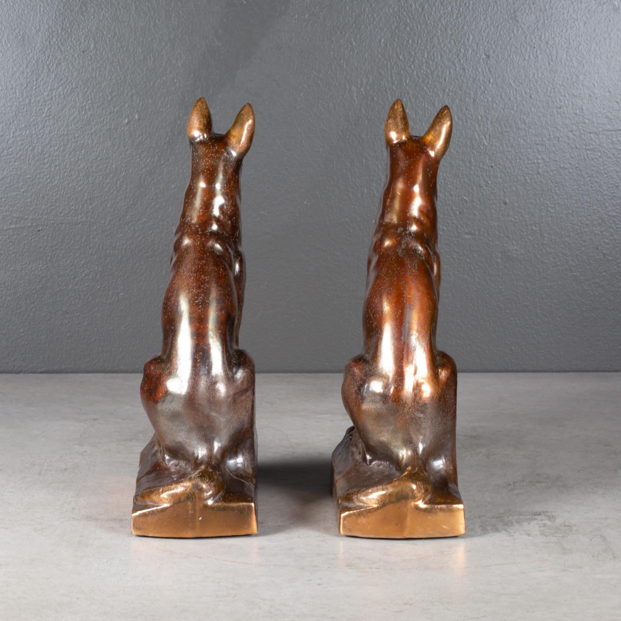 Bronze Plated German Shepherd Bookends c.1950  (FREE SHIPPING) In Good Condition For Sale In San Francisco, CA