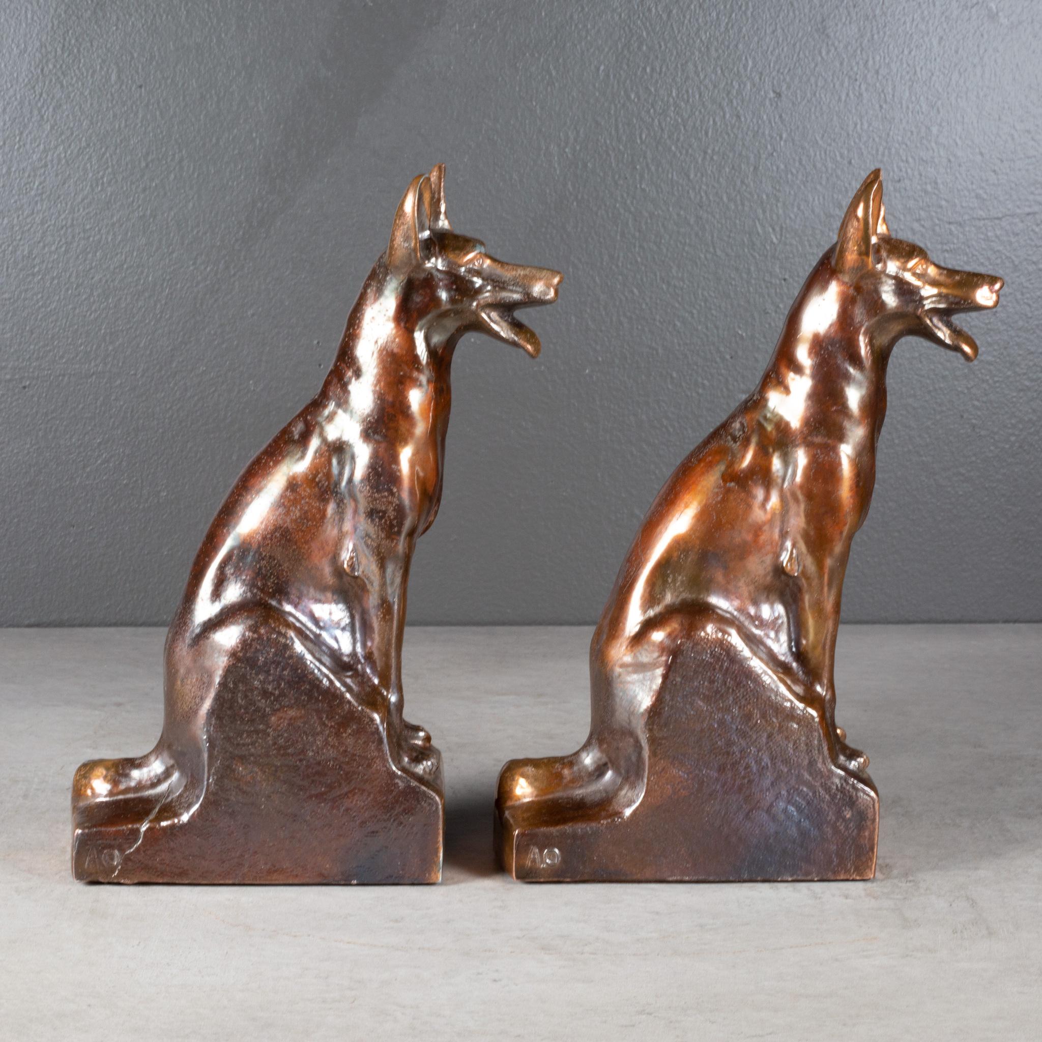 20th Century Bronze Plated German Shepherd Bookends c.1950  (FREE SHIPPING) For Sale