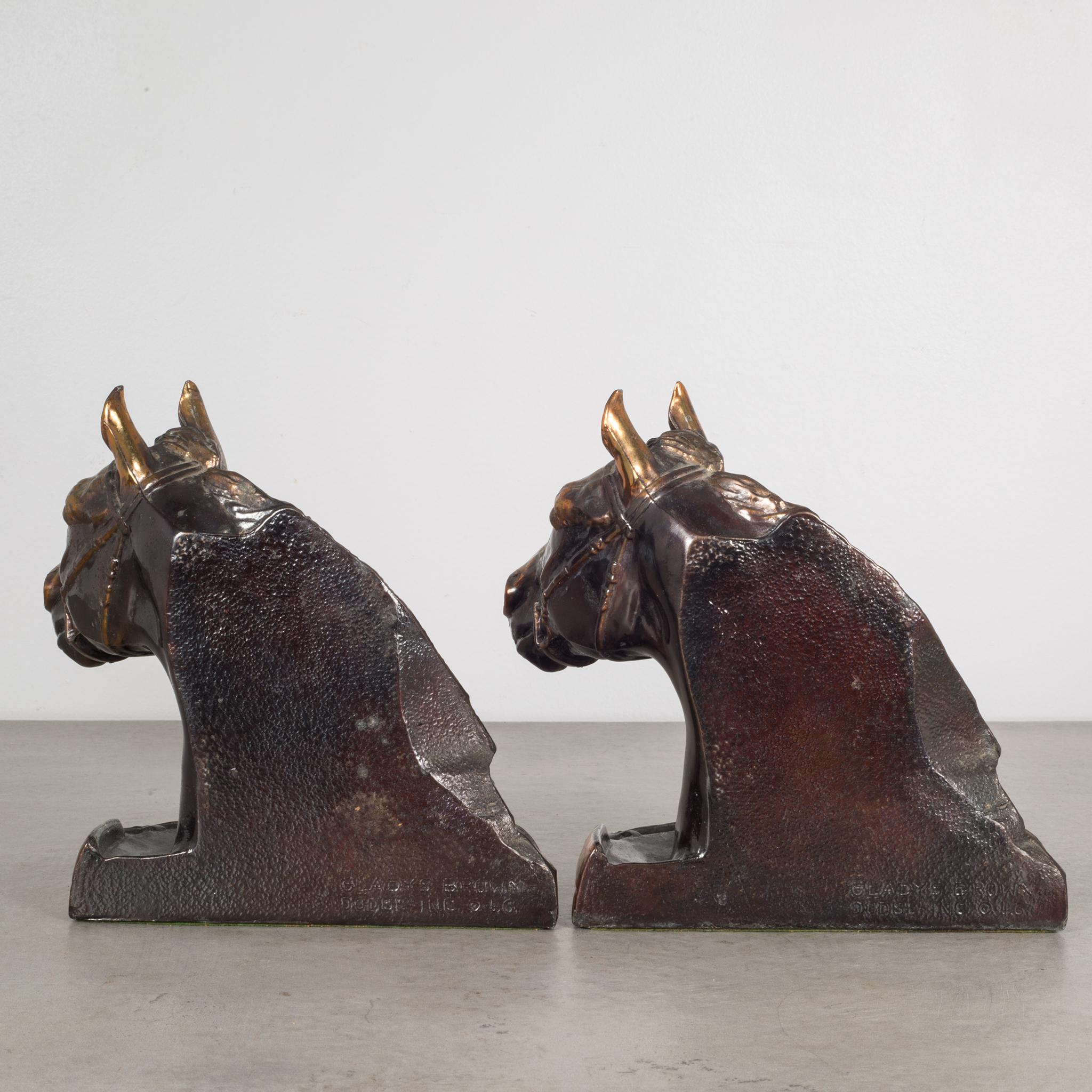 American Bronze Plated Horse Head Bookends by Glady's Brown and Dodge circa 1930