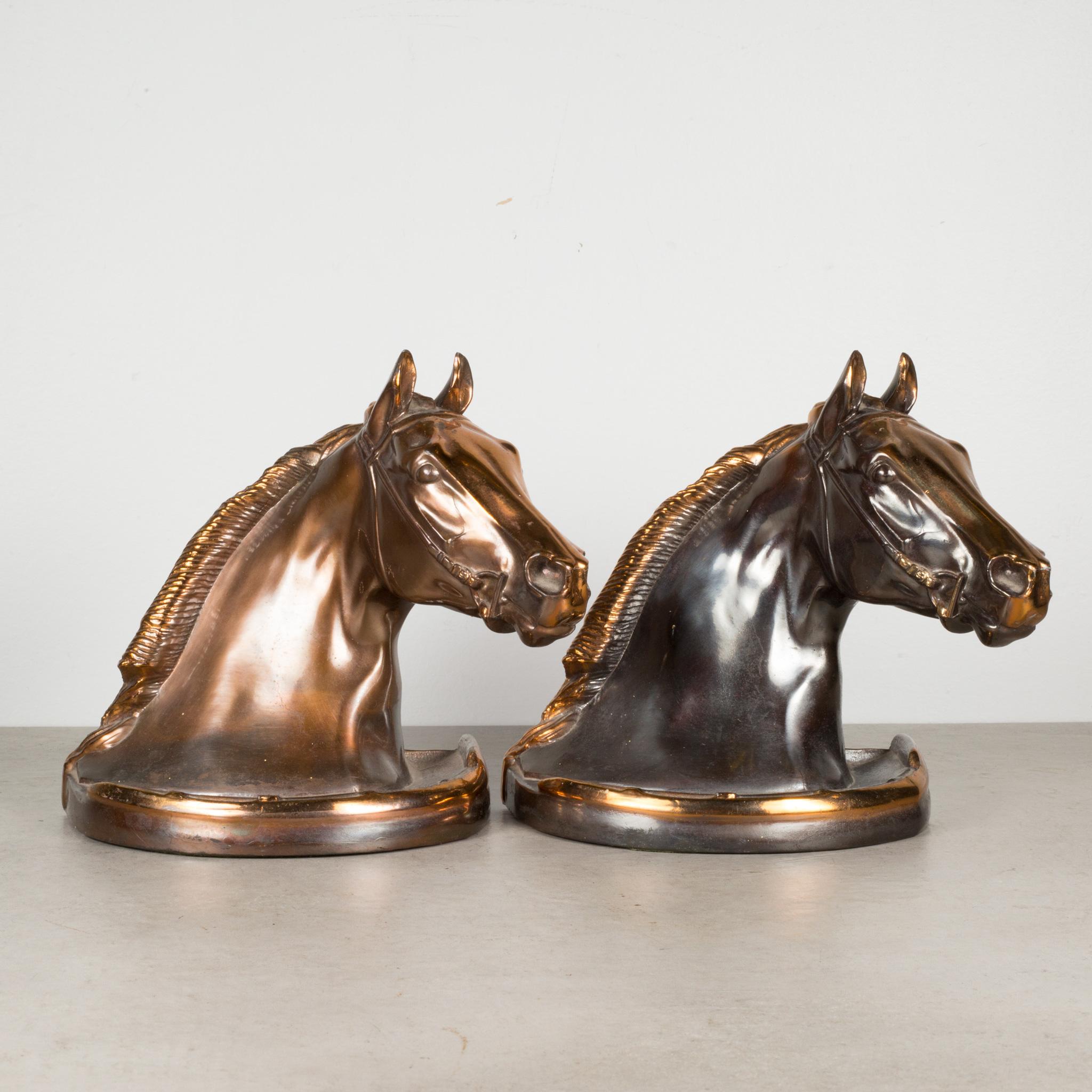 About

An original pair of bronze and copper plated horse head bookends designed by Gladys E. Brown and manufactured by Dodge Trophy Inc. Los Angeles California USA.

The bookends are embossed by the artist with the year '46 stamped on the back.