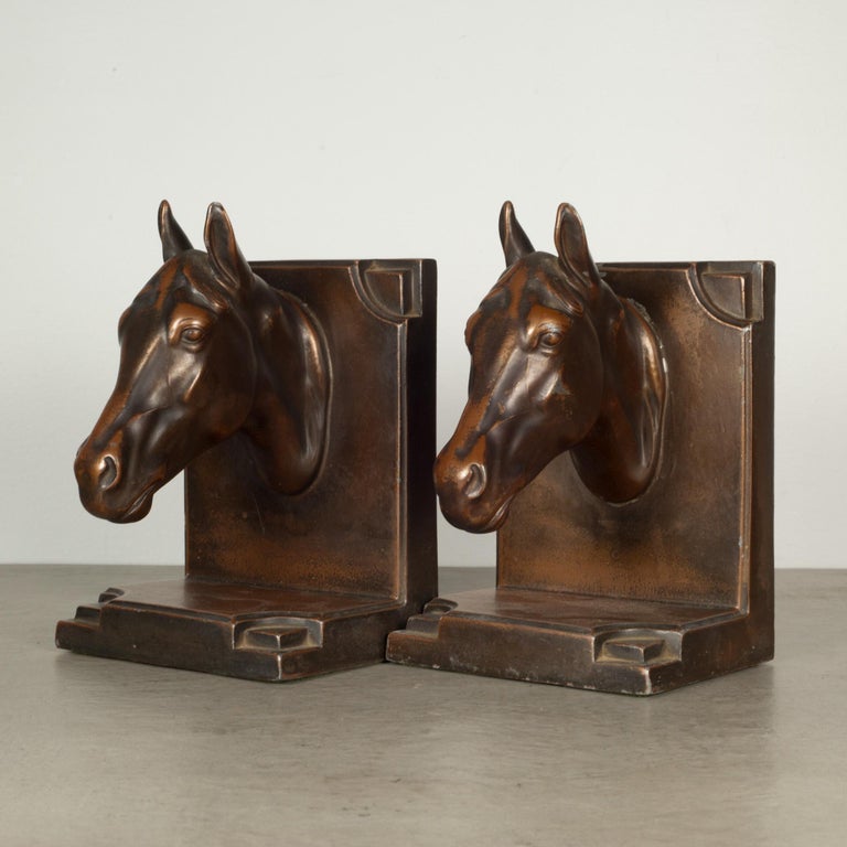 BronzePlated Horse Head Bookends by Nuart NY, circa 1940 at 1stDibs