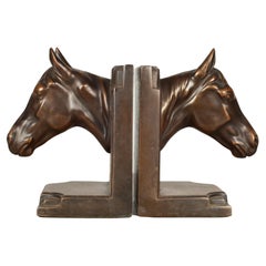 Bronze-Plated Horse Head Bookends by Nuart NY, circa 1940