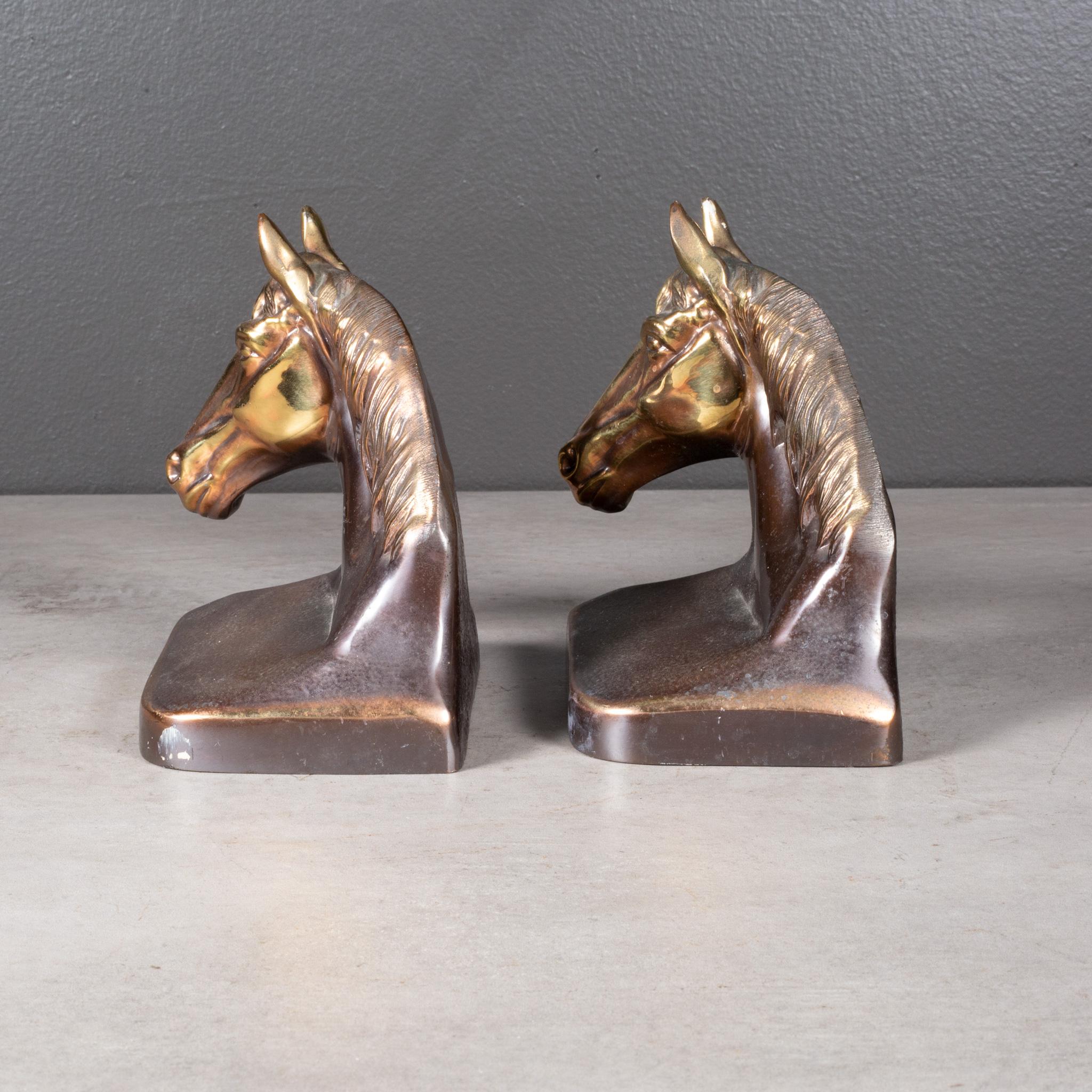 Plaqué Serre-livres en bronze à tête de cheval c.1940 (LIVRAISON GRATUITE) en vente