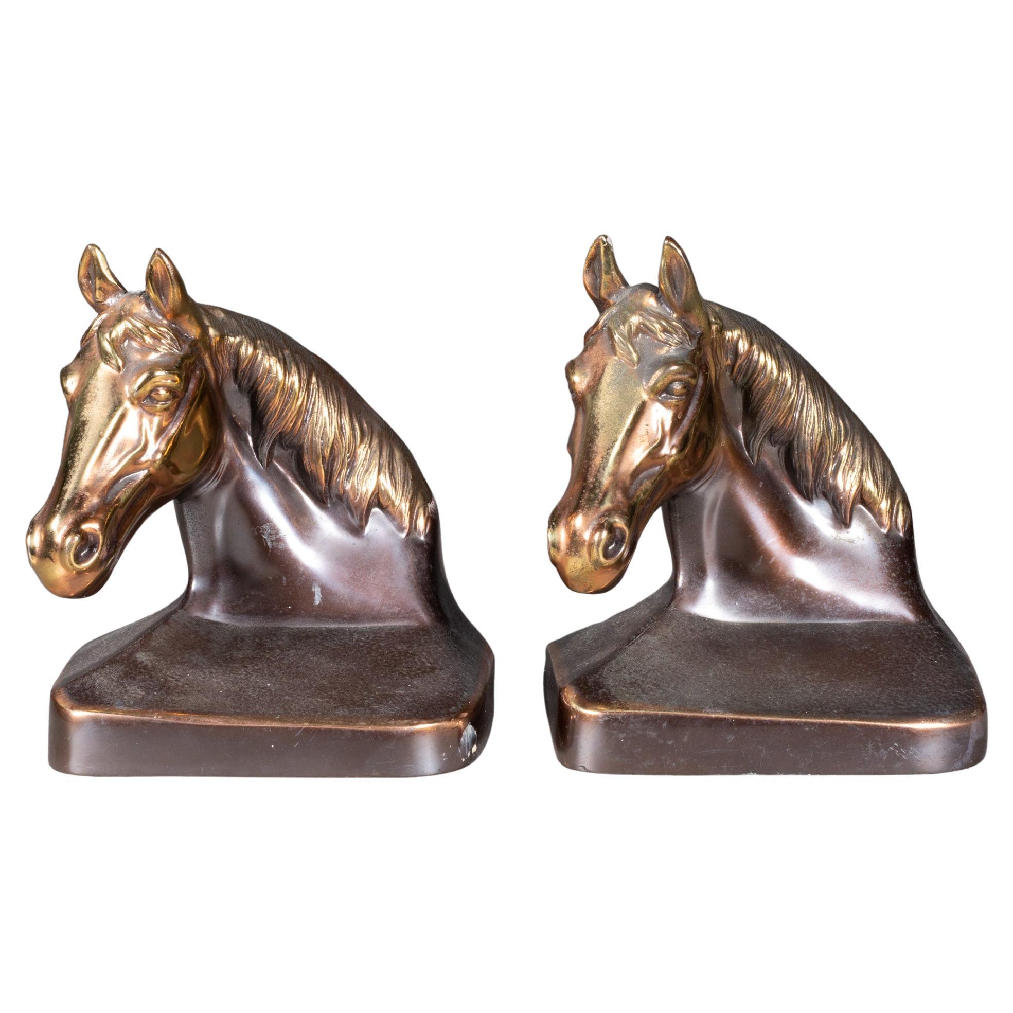 Bronze Plated Horse Head Bookends c.1940 (FREE SHIPPING) For Sale