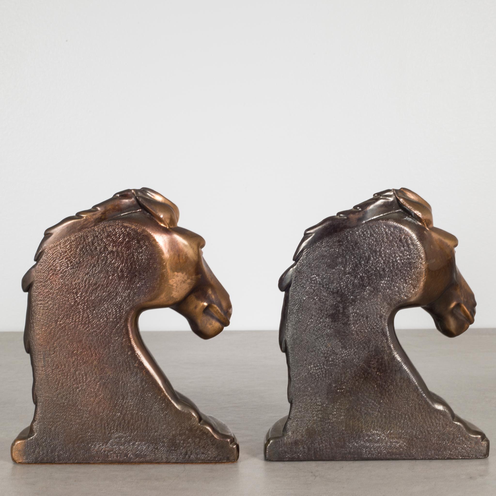 Bronze-Plated Horse Head Bookends, circa 1930 In Good Condition In San Francisco, CA
