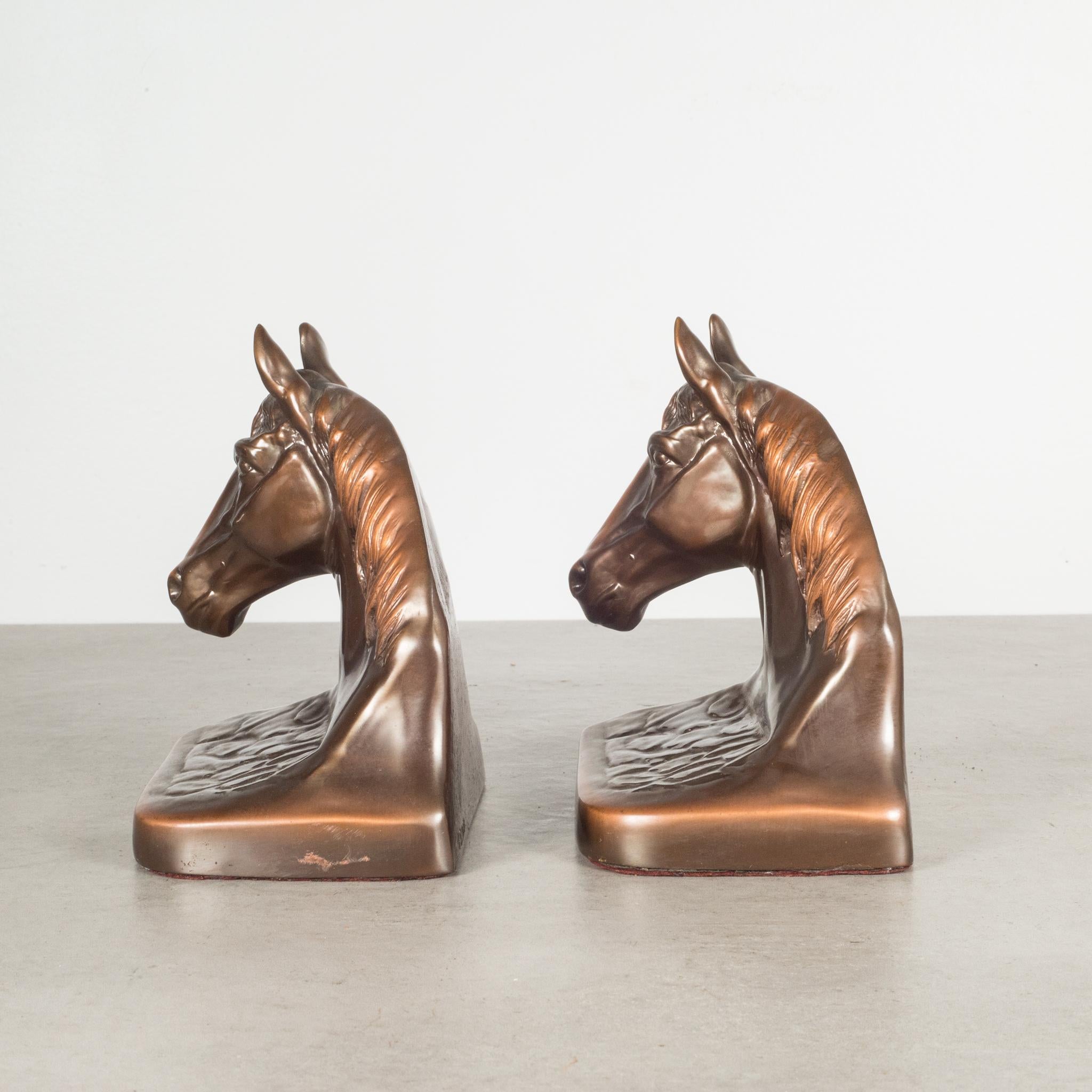 Industrial Bronze-Plated Horse Head Bookends, circa 1940s