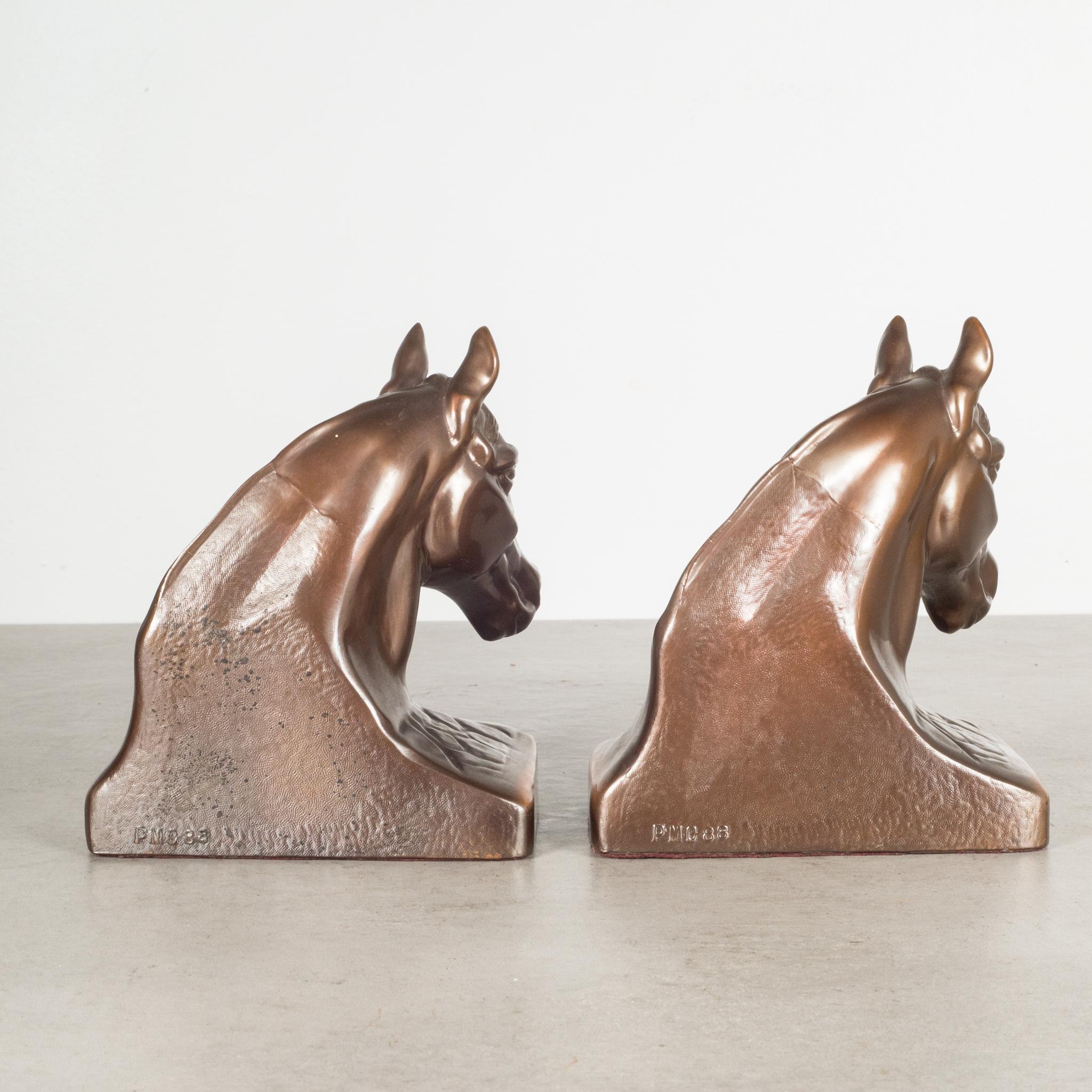 American Bronze-Plated Horse Head Bookends, circa 1940s