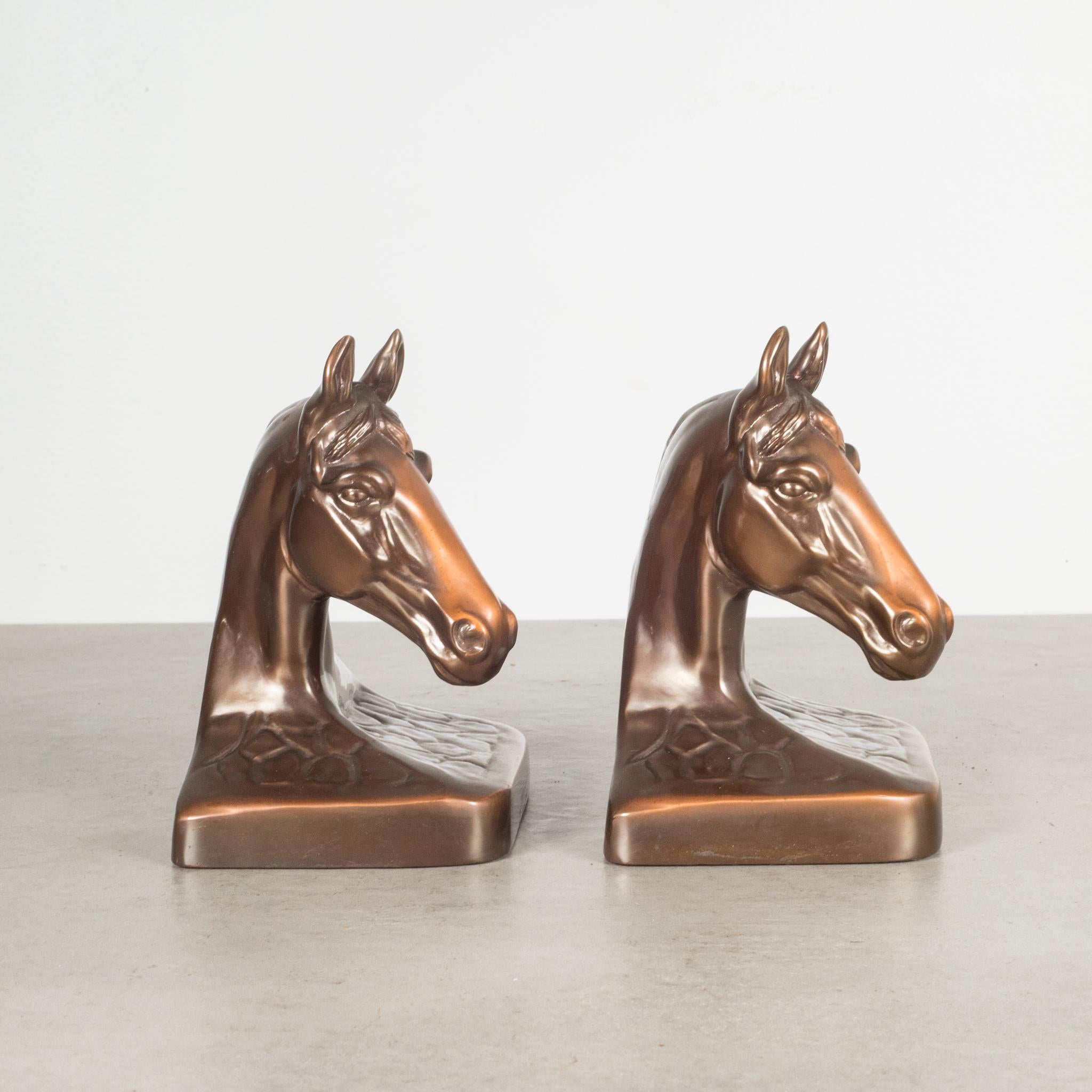 Bronze-Plated Horse Head Bookends, circa 1940s In Good Condition In San Francisco, CA