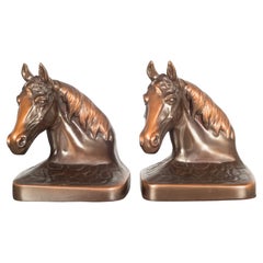 Antique Bronze-Plated Horse Head Bookends, circa 1940s