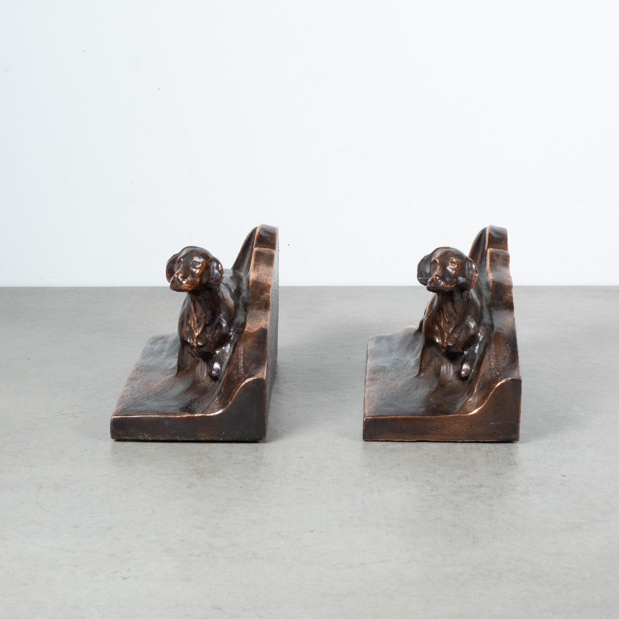 Industrial Bronze Plated Irish Setter Dog Bookends, circa 1940 For Sale