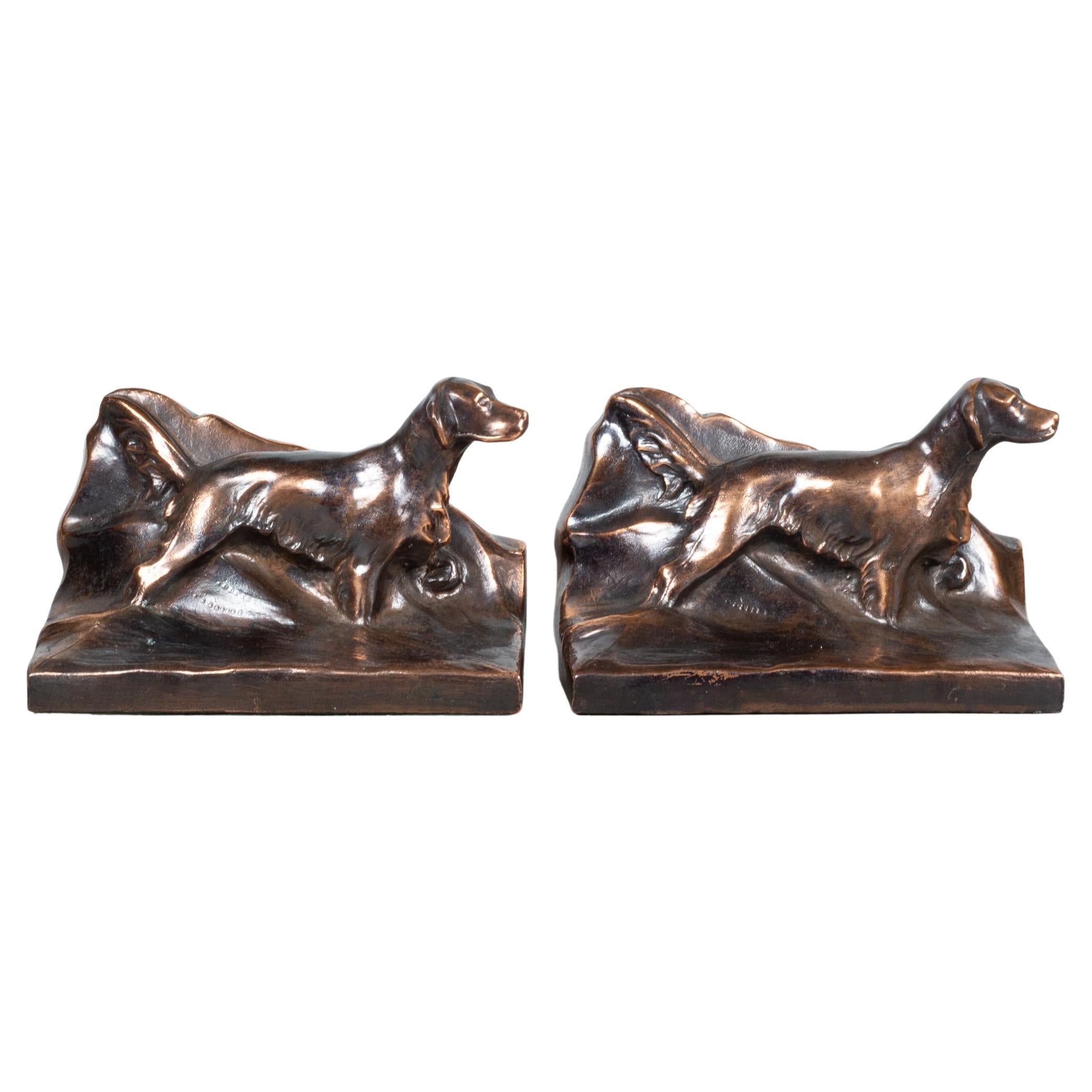Bronze Plated Irish Setter Dog Bookends, circa 1940 For Sale