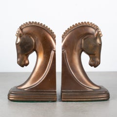 Bronze Machine Age Trojan Horse Bookends by Dodge Inc. C.1930  (FREE SHIPPING)