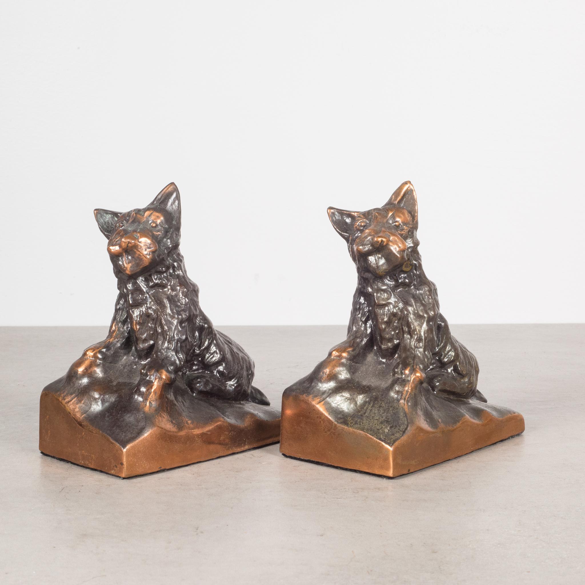 Industrial Bronze-Plated Scotty Dog Bookends, circa 1940
